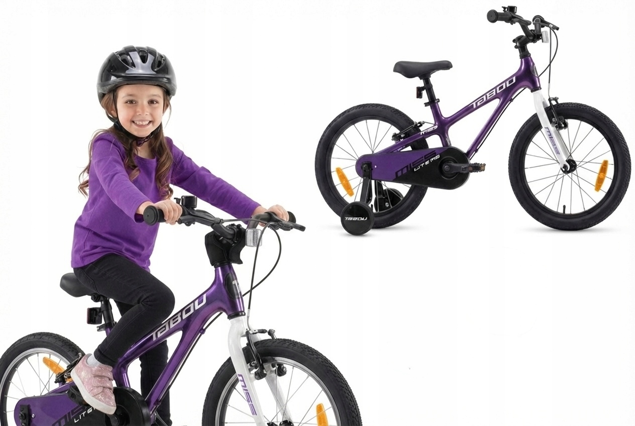 Rower Dziecięcy Rowerek 14 Cali Dla Dziecka Lekki Koła Boczne Fioletowy