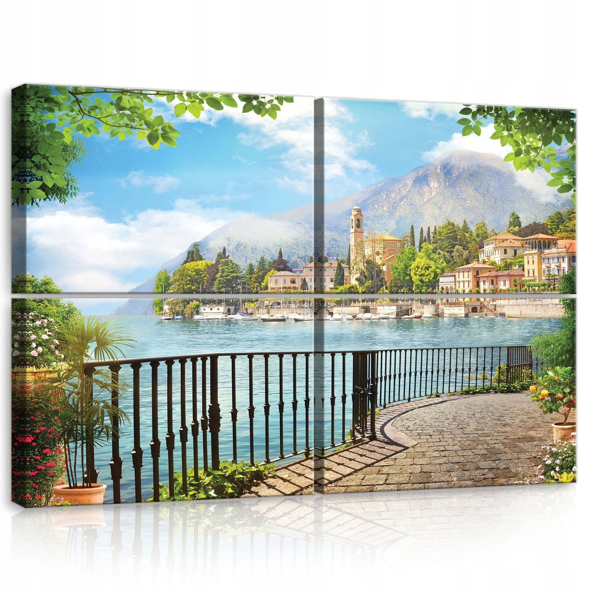 Obraz 120x80 Jazero hory pobrežie vila kostol zvonica Taliansko Como leto