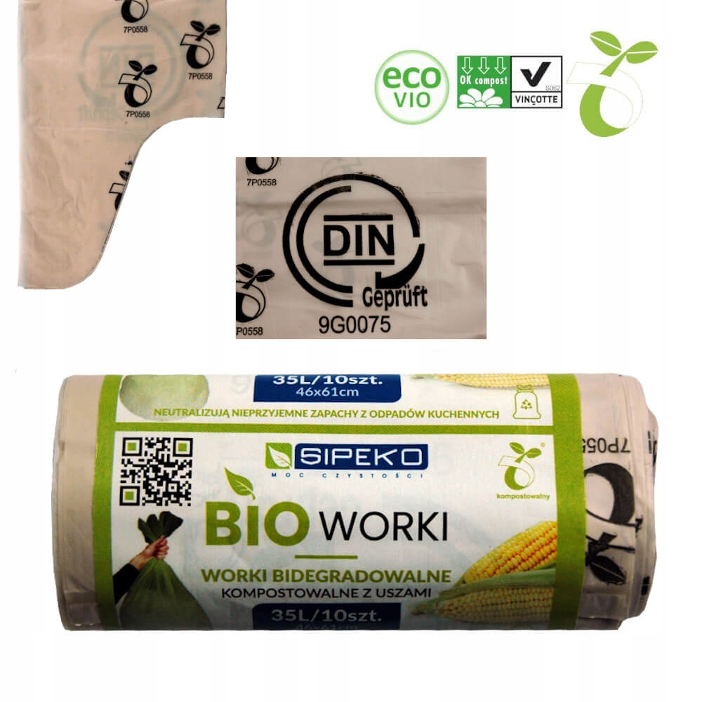 Worki biodegradowalne kompostowalne ATEST 35L 10sz Pojemność worka 35 l