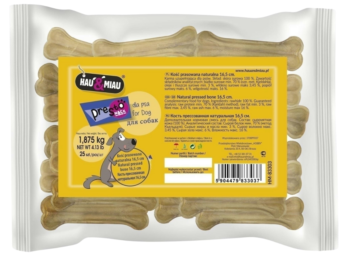 Levně Lisovaná kost 17 cm pro psa 2 kg – kousátko z přírodní hovězí kůže 25 Ks.