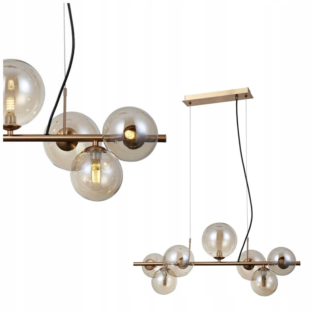 Lampa Wisząca Żyrandol Zwis Canello Mosiądz 7xG9 Bursztynowy Szkło Italux