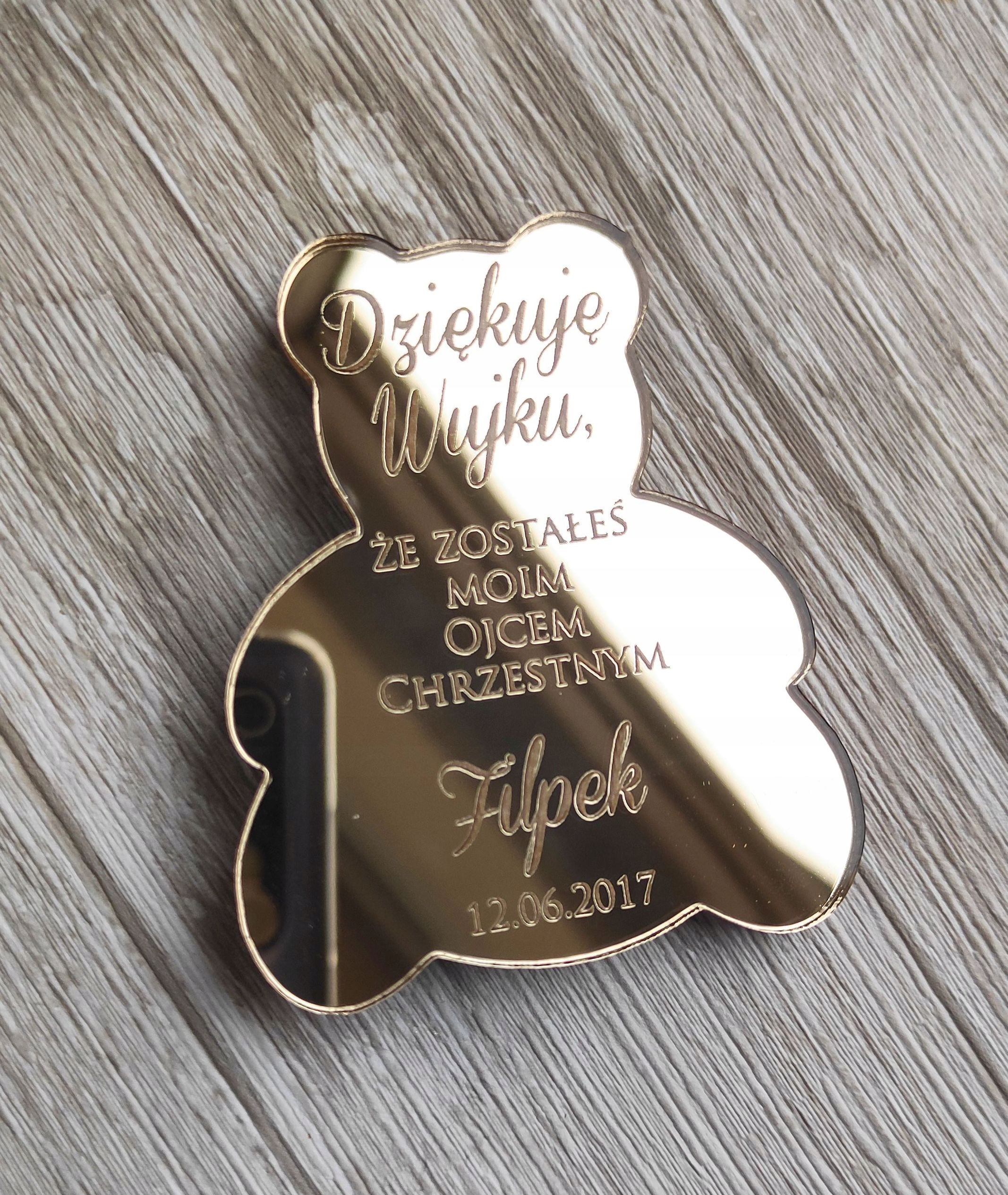 Podziękowane Chrzestnych/ Chrzest ZŁOTO/Lustrzane Kolor złoty