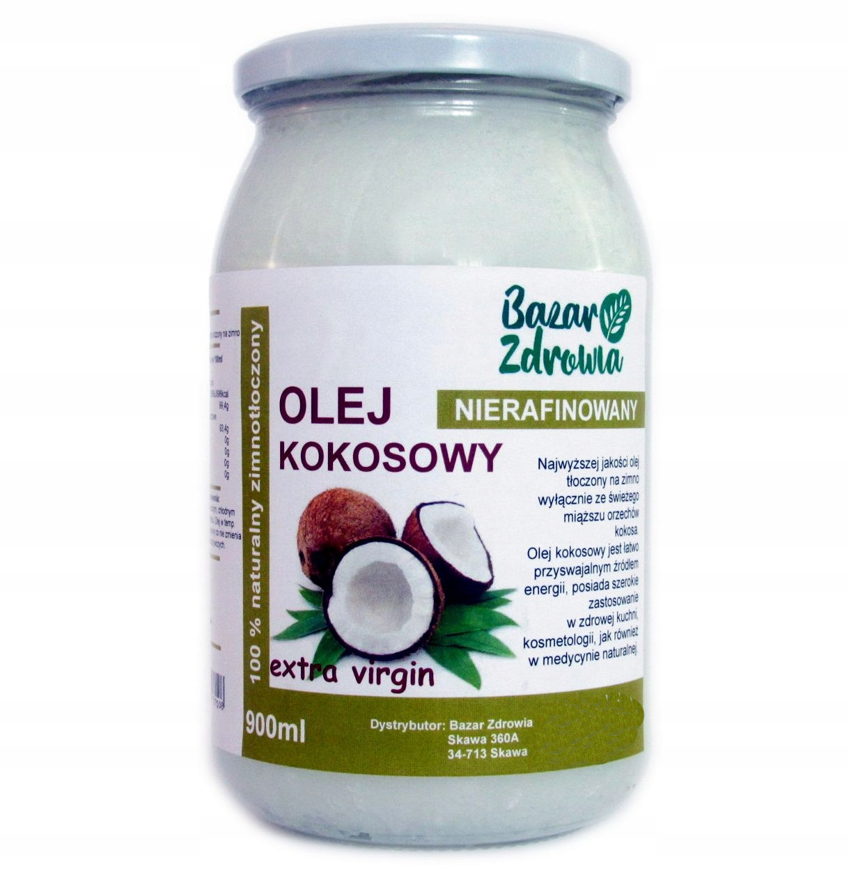 OLEJ KOKOSOWY nierafinowany Virgin 900ml ŚWIEŻY