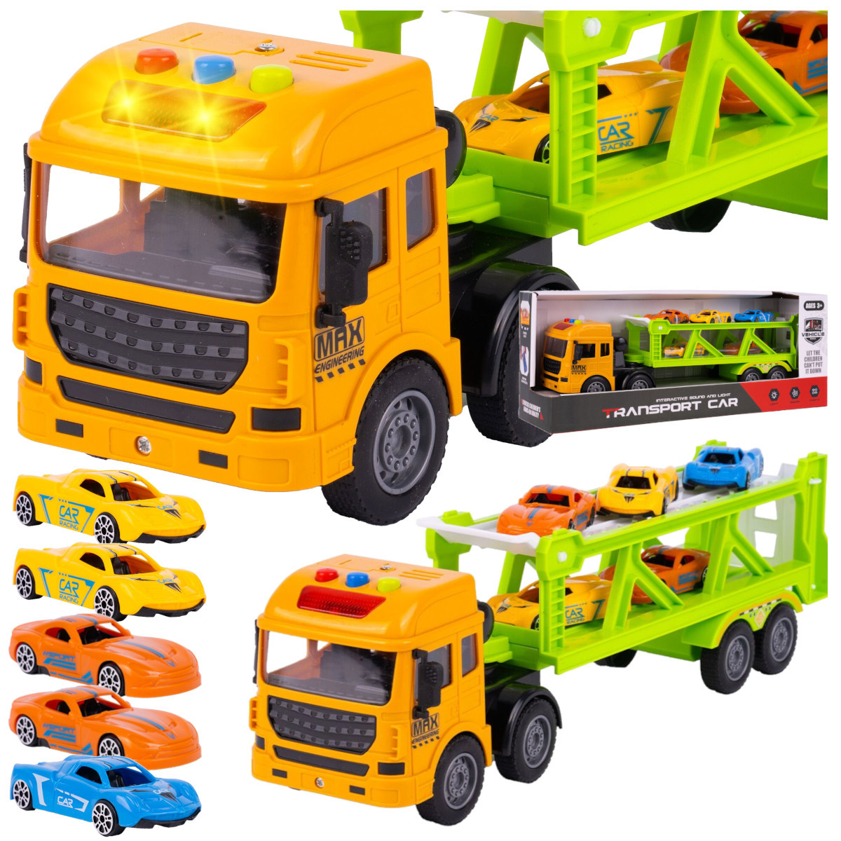 SAMOCHÓD INTERAKTYWNY TIR LAWETA RESORAKI AUTO CIĘŻARÓWKA NAPĘD DŹWIĘK LED