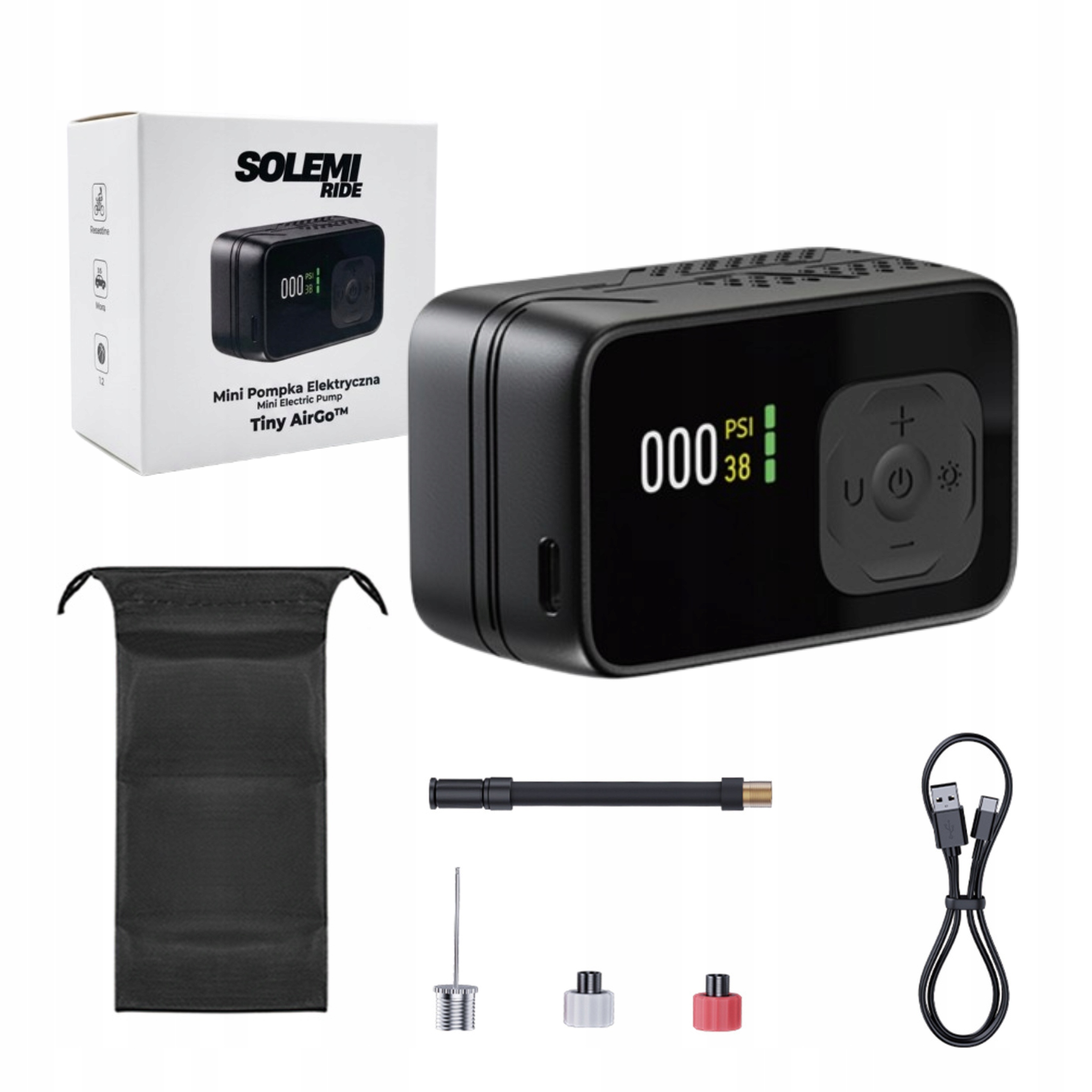 Mini Pompka elektryczna SOLEMI RIDE kompresor USB Rower Motor Hulajnoga