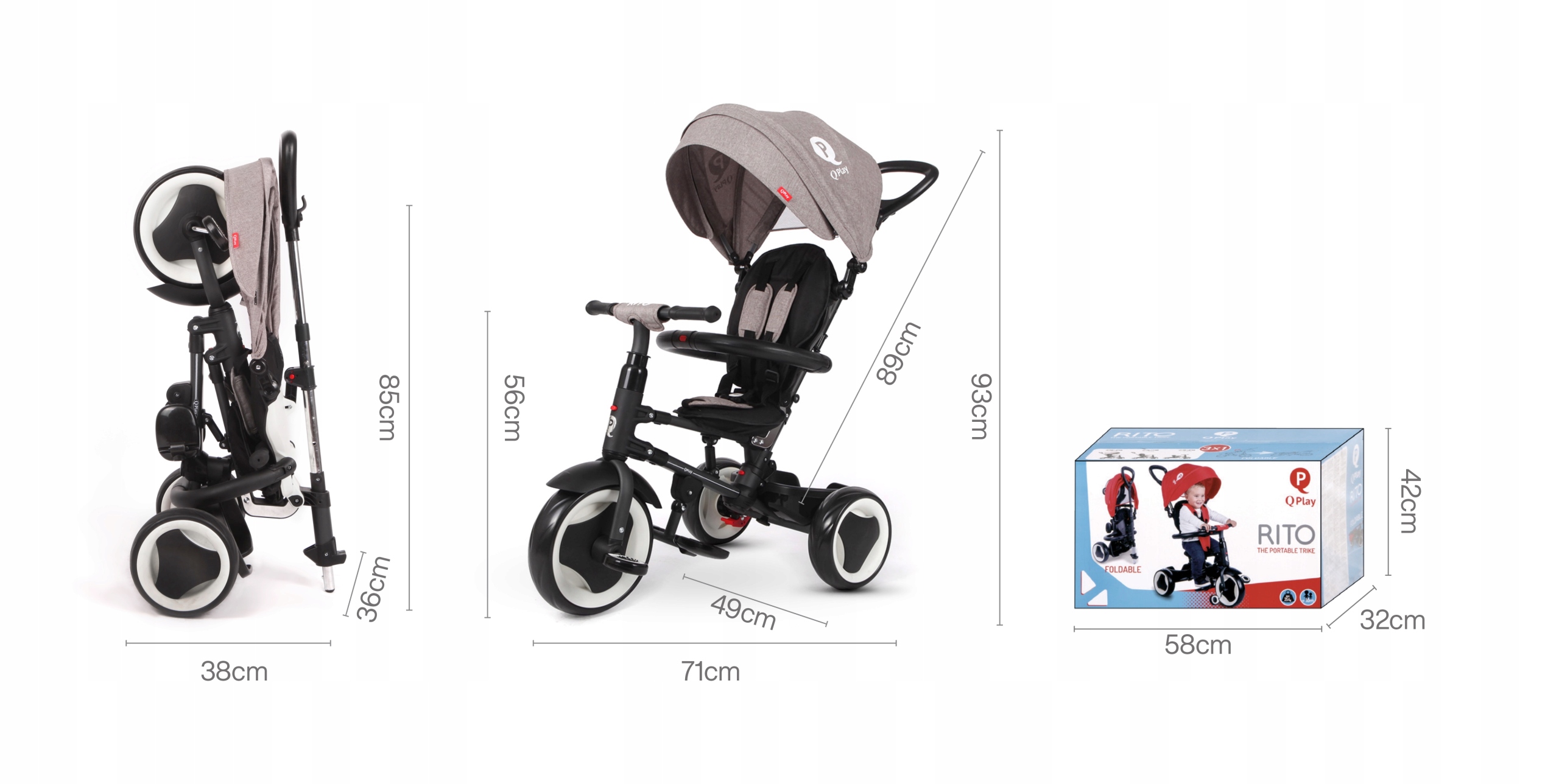 Rowerek Trójkołowy dla dzieci jeździk z daszkiem Rito Qplay czerwony Kolor Czerwony