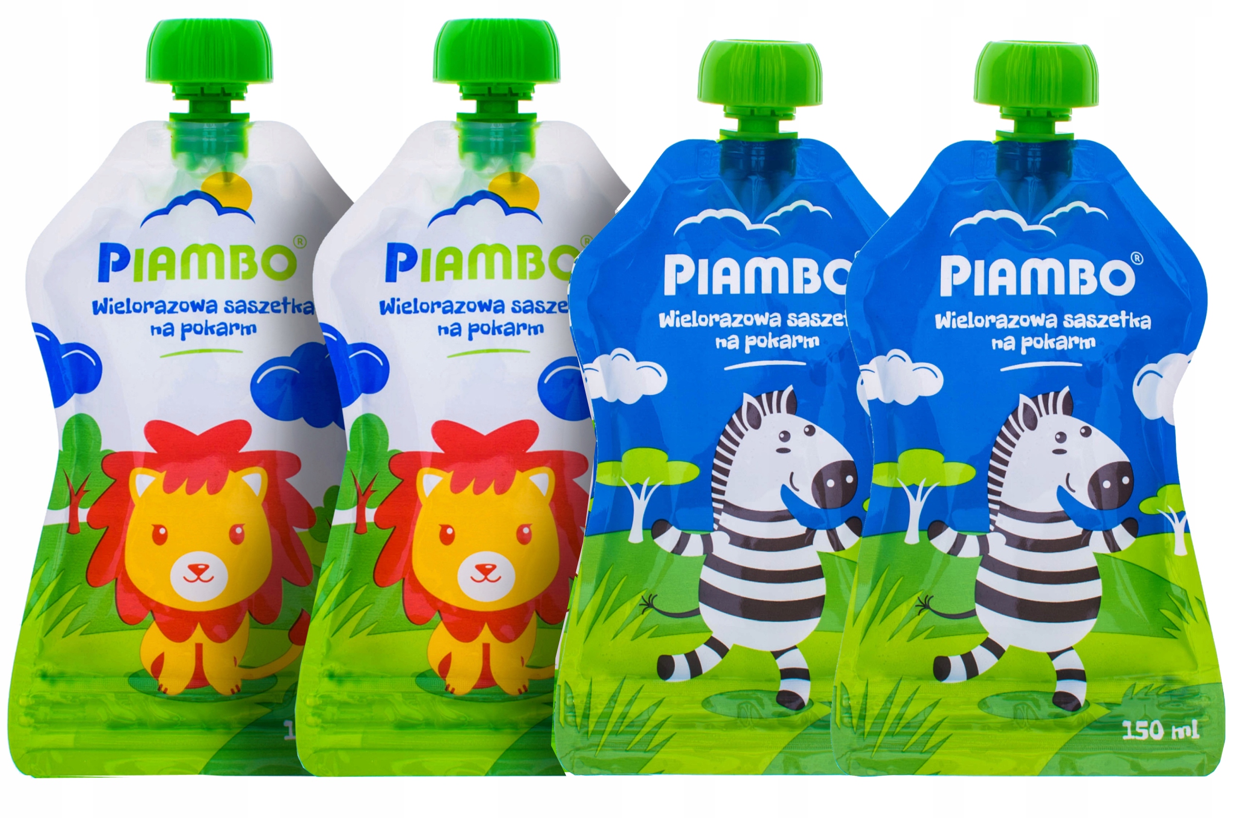 SASZETKI WIELORAZOWE TOREBKI TUBKI NA POKARM MUS Z USTNIKIEM ZIPEM 4x150 ML