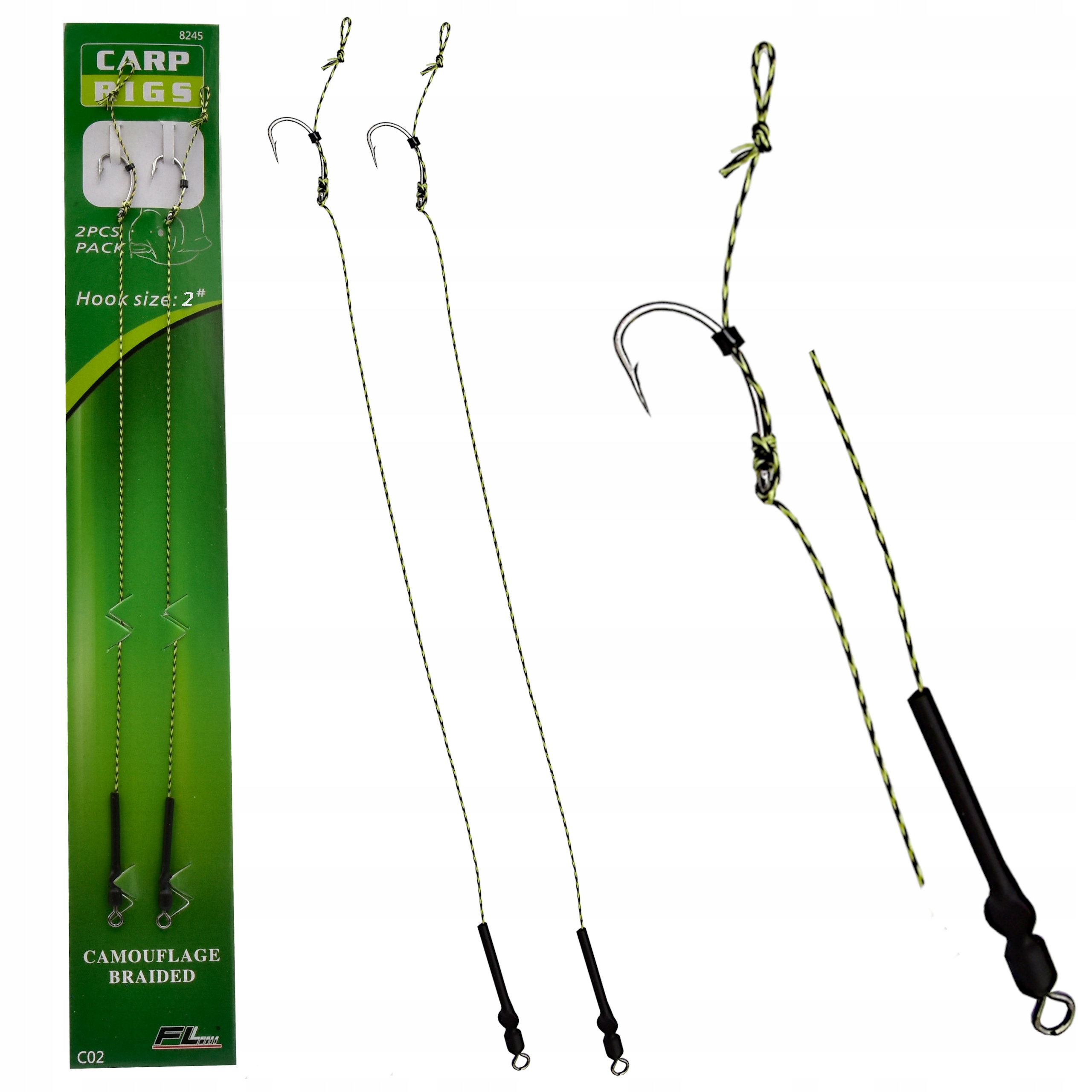 PRZYPON KARPIOWY Z WŁOSEM PLECIONKA HAK rozm. 2