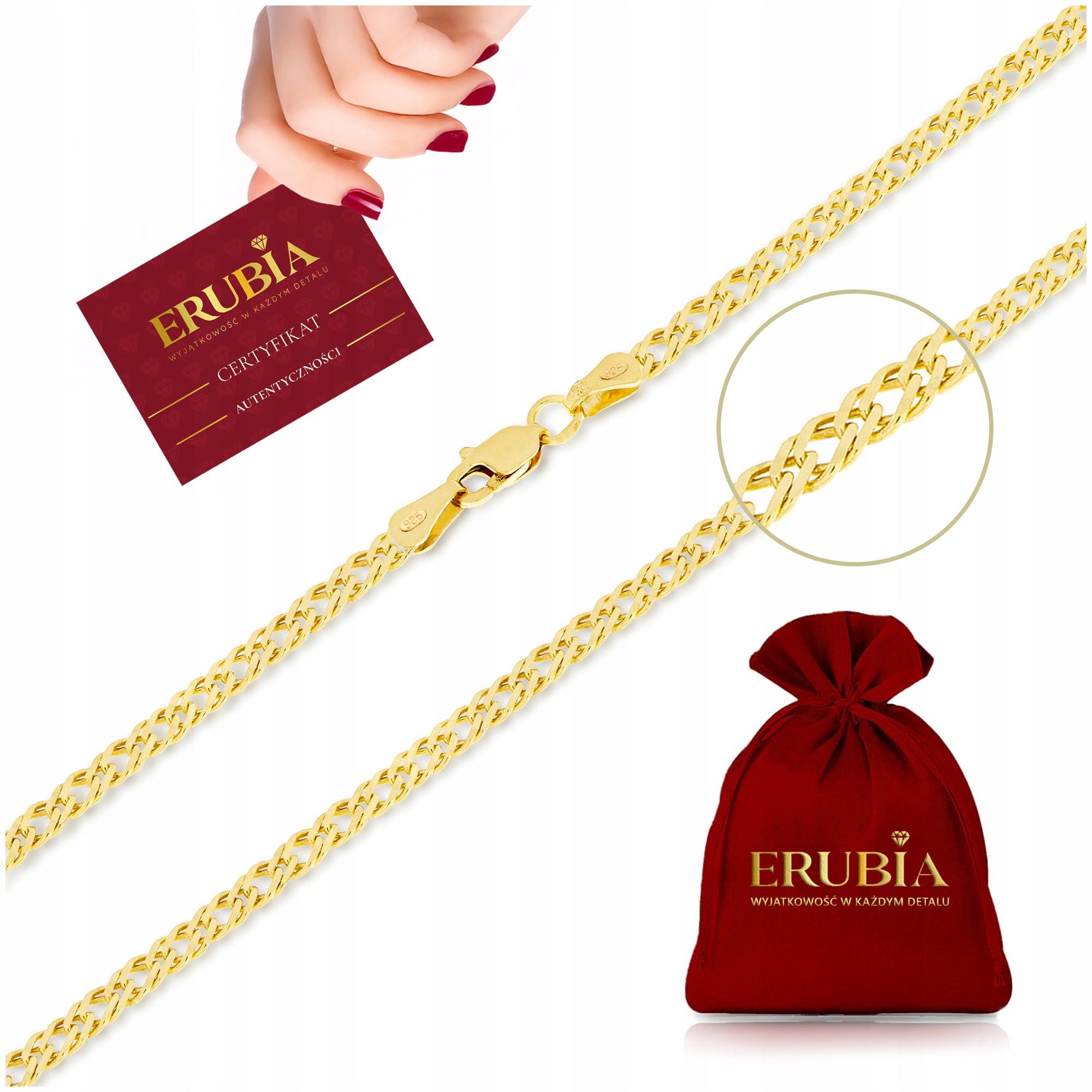 Elegantní Zlatý Řetízek Dámský Rombo 50 cm/3 mm Stříbro Pozlacený Ryzost 925