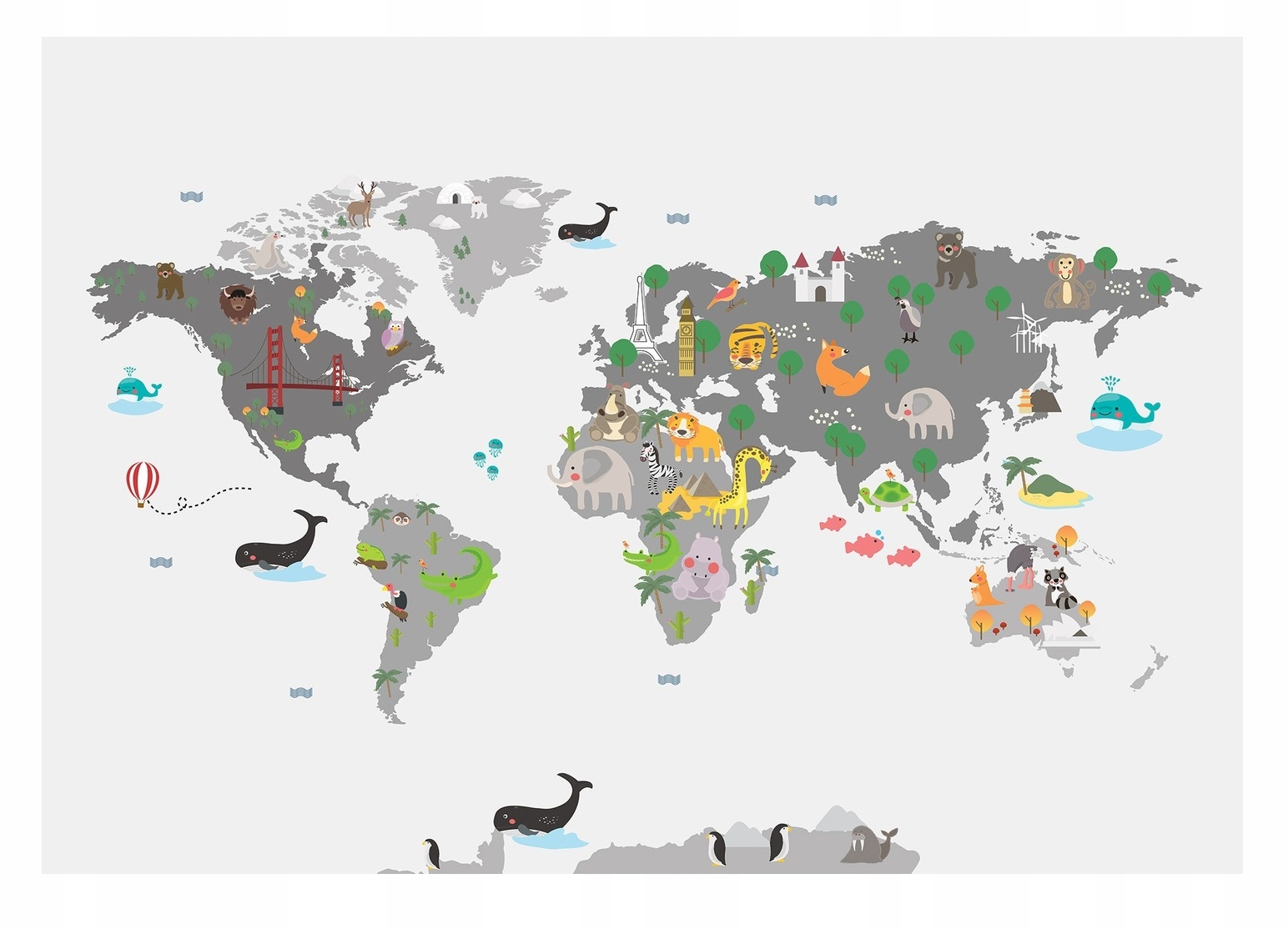 Fototapeta Pro Dívky Mapa Světa Zvířata Dětská Tapeta 368x254
