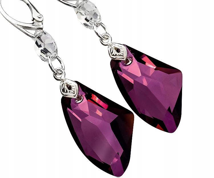 Dlouhé Krystaly Náušnice Lila Stříbro