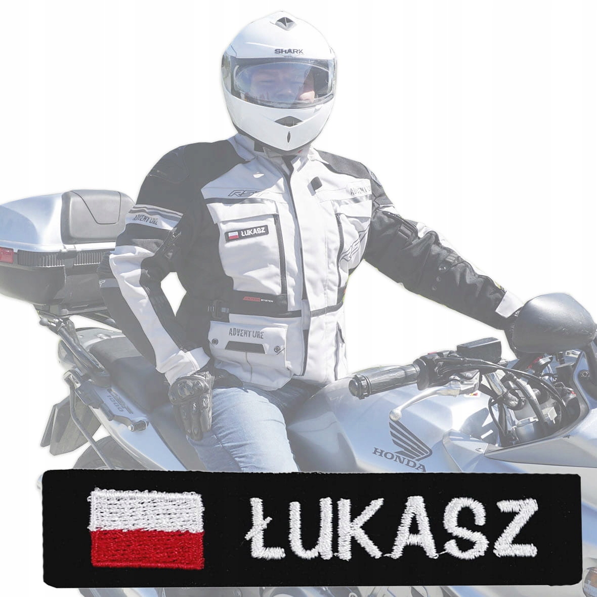Naszywka imiennik na kurtkę motocyklową z flagą i imieniem