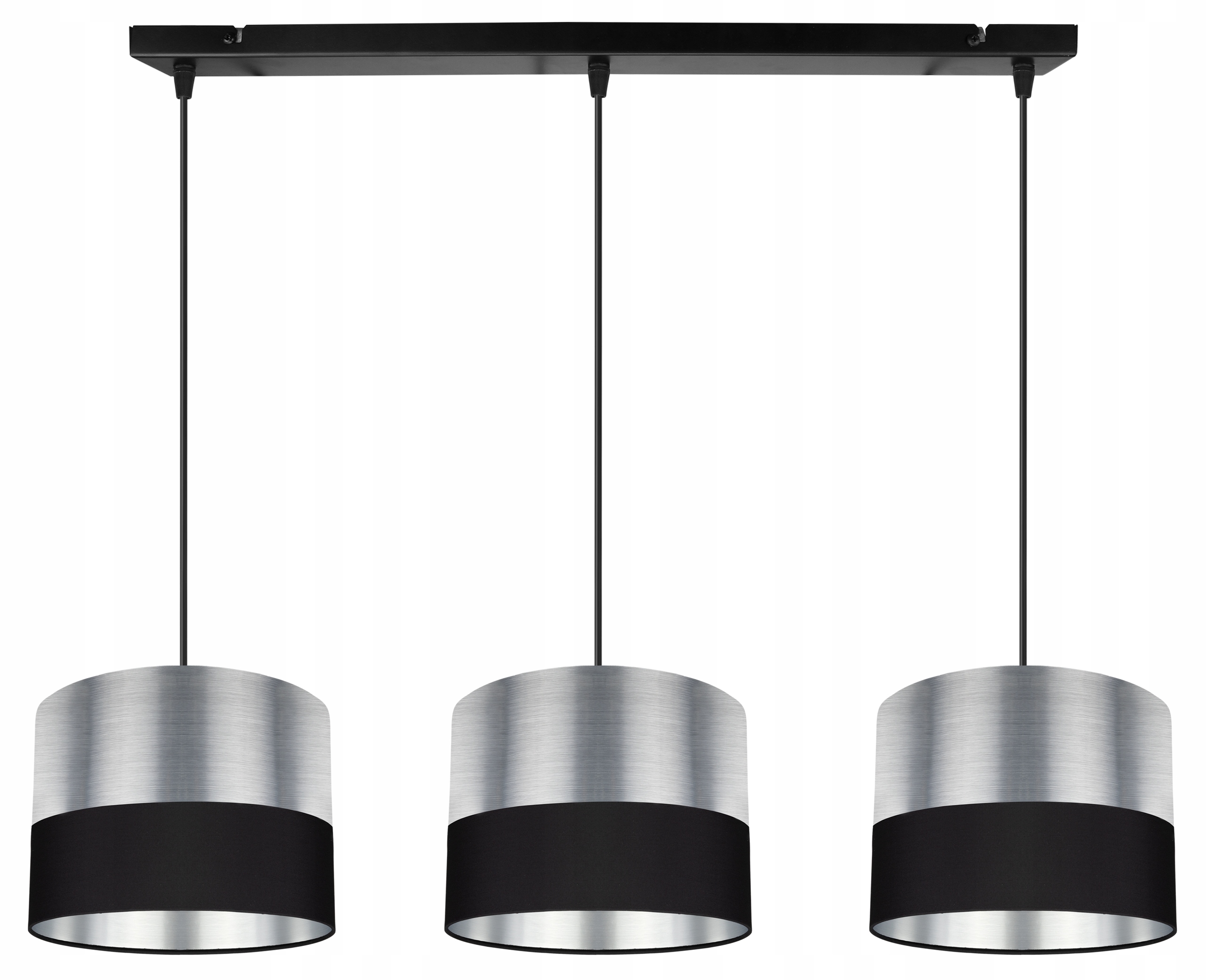 Stropná Závesná Lampa Luster Tienidlo Chróm Trojitá Čierna Do Jedálne