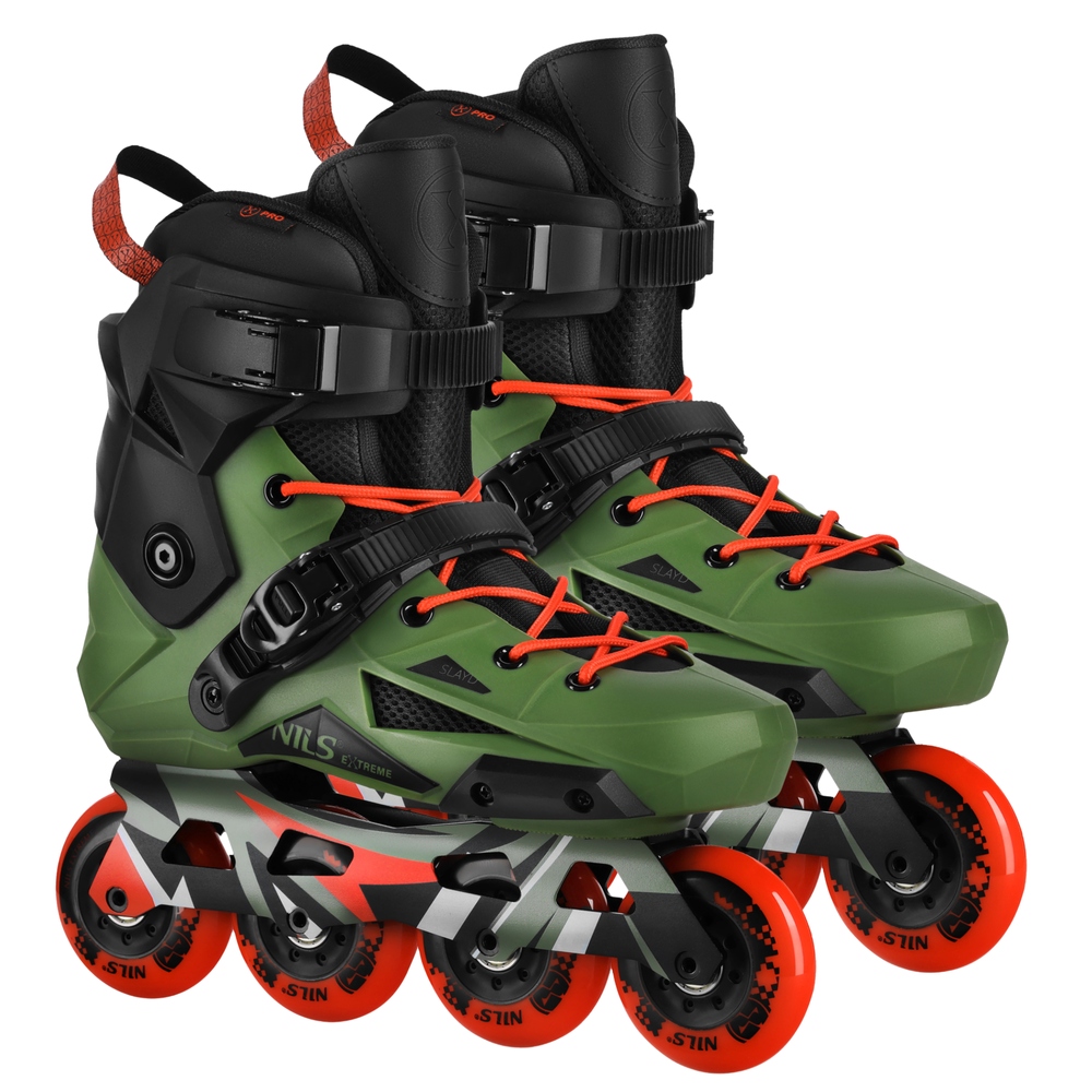 Brusle 2v1 Slalomové Freeride pro rychlou jízdu Zelené ABEC-9 Carbon 43