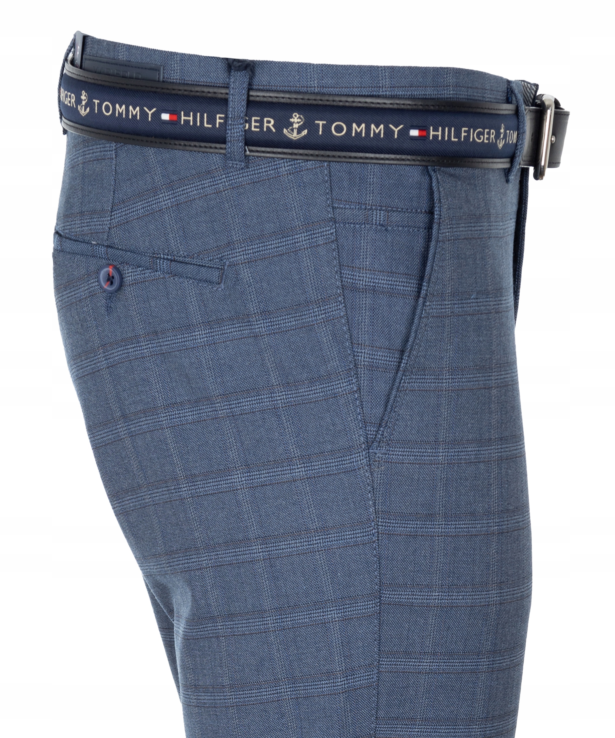 Spodnie Materiałowe Niebieskie W Kratę W38 96cm