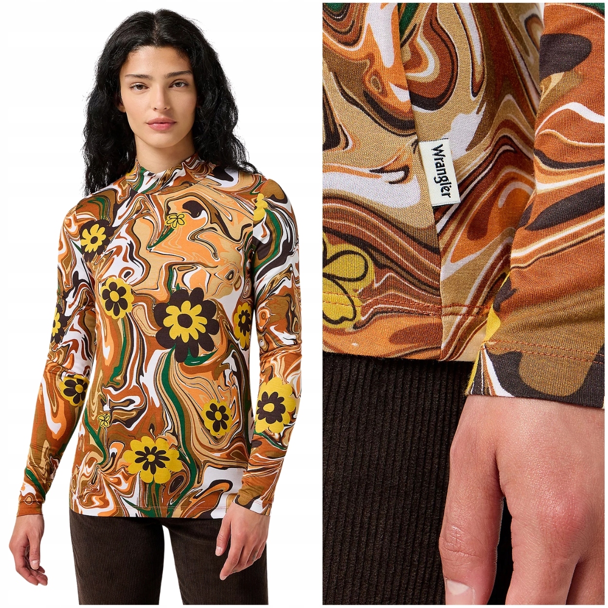 Wrangler Mockneck Tee Marble přiléhavý elastický dámský pologolf S