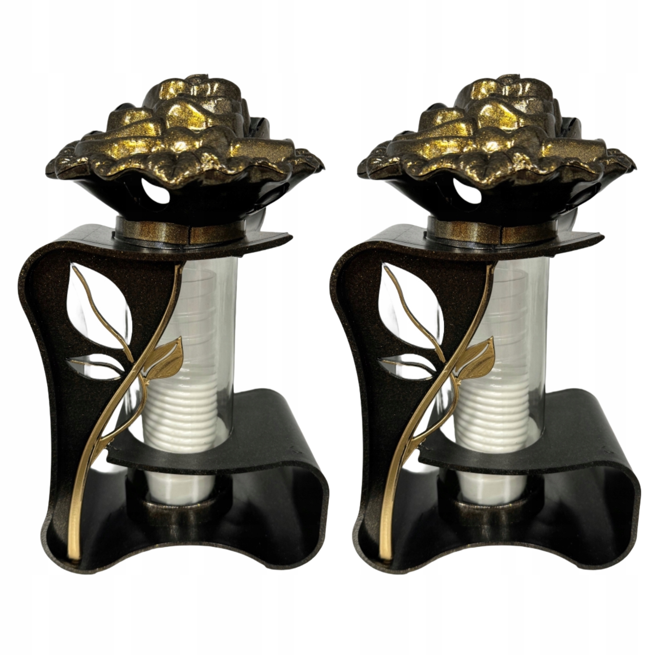 2x Hřbitovní Svíčka na hrob Set 2KS Zlatý lampion s růží Tuba Parafínový Vklad