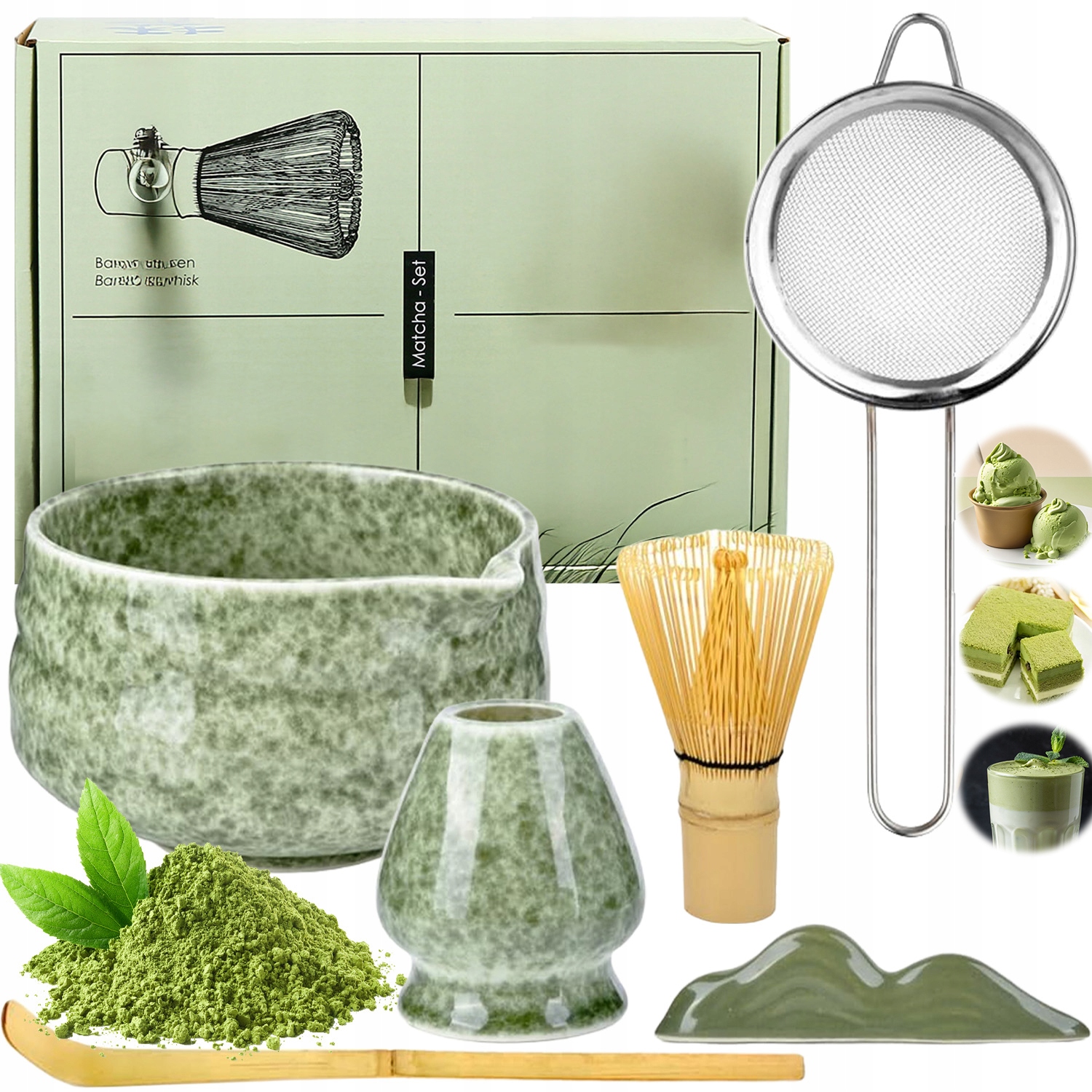 Levně Bambusová Metla Na Matchu Sada Chasen Lžíce Chashaku Stojan 7V1