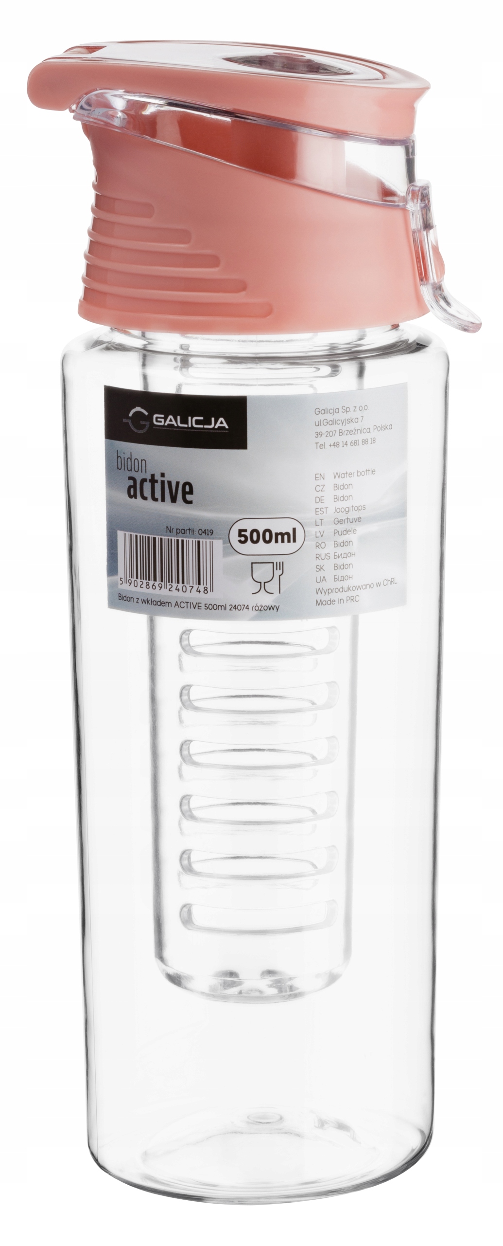 

Bidon Butelka Z Wkładem Na Owoce Lód 500ML Różowy