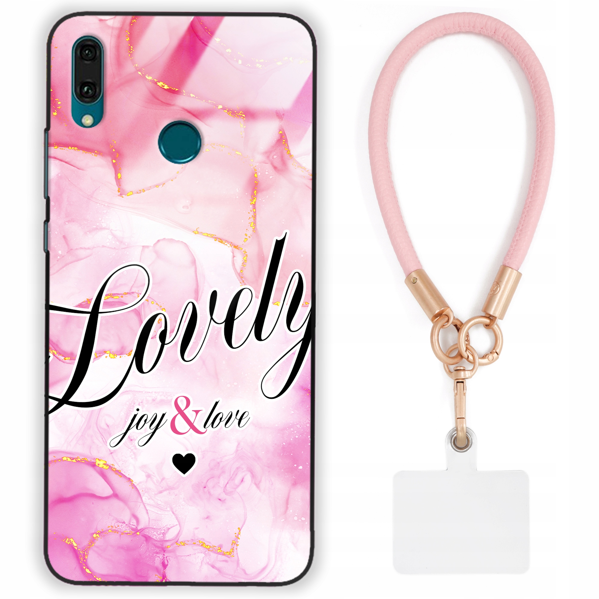 Pouzdro Pro Huawei Y9 2019 Case Lesklé Vodítko Růžová Kůže Mramorová Glamour