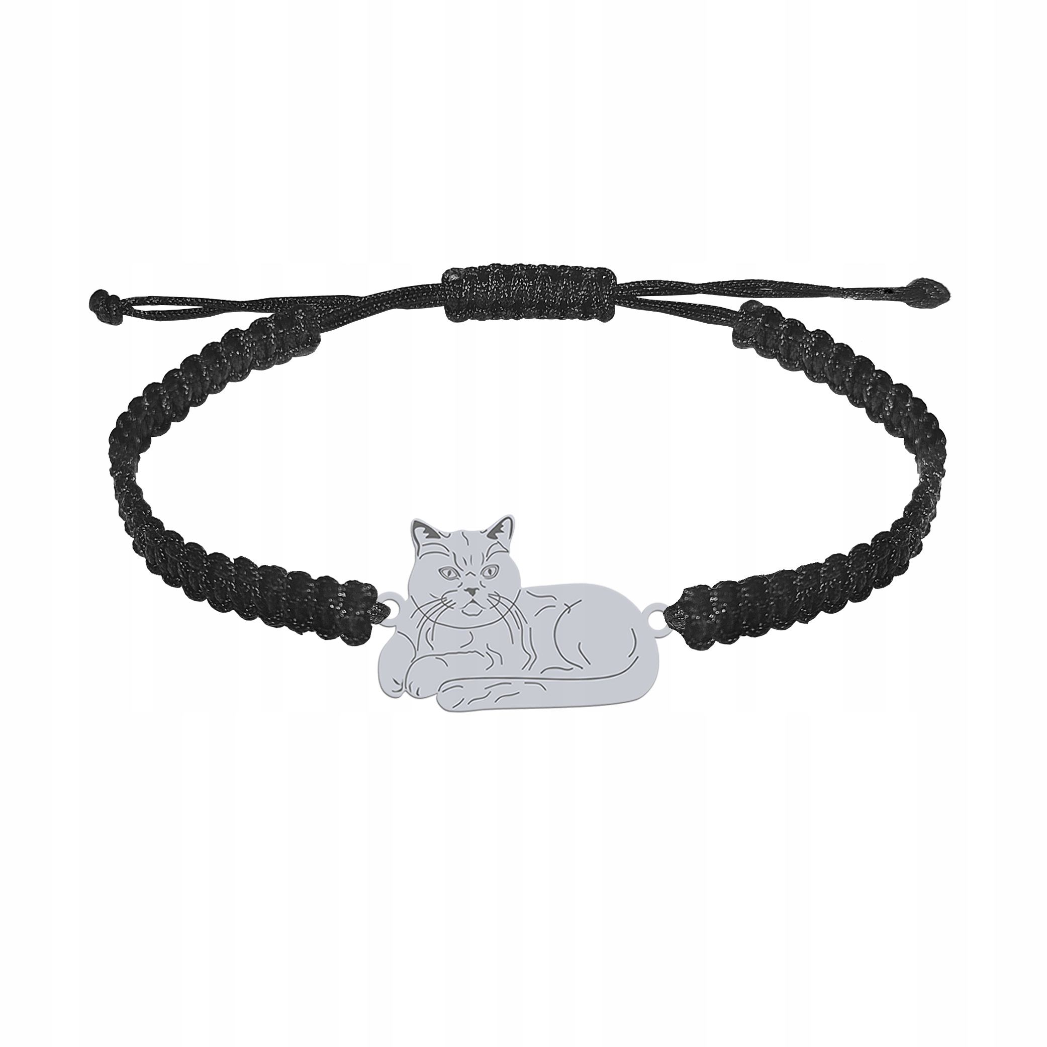 Stříbrný náramek British Shorthair Cat 925 Žena Makramé Gravírování