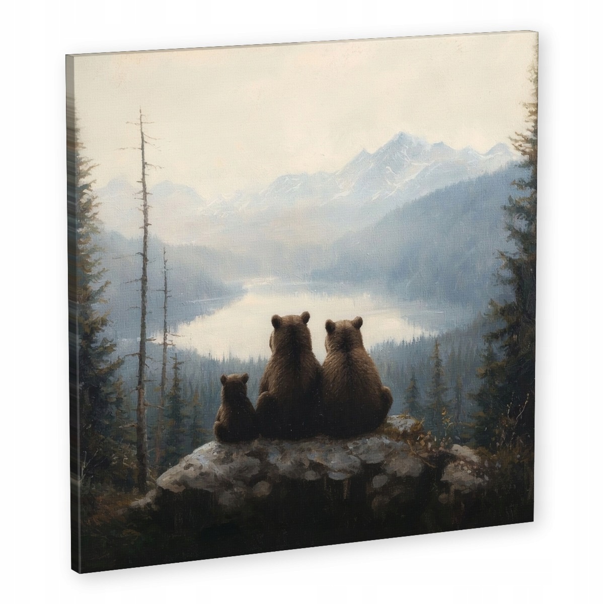 Obraz Na Plátně Canvas Rodina Medvědů Medvídci Hory Krajina Les 60x60