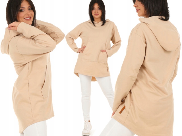 

F623 Luźna Bluza z Kapturem przedłużany tył