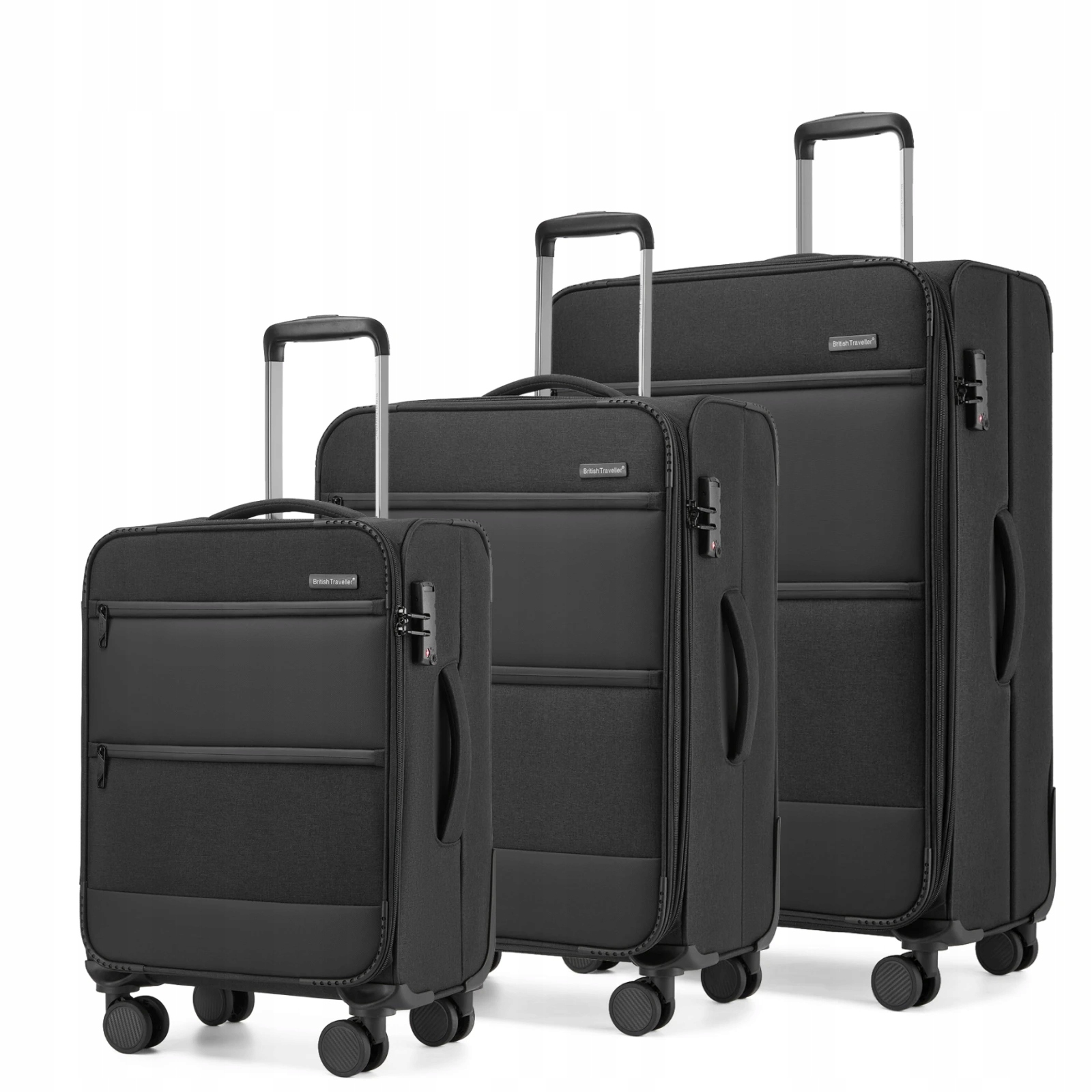Sada 3 textilních kufrů British Traveller černá 41/74/128 L