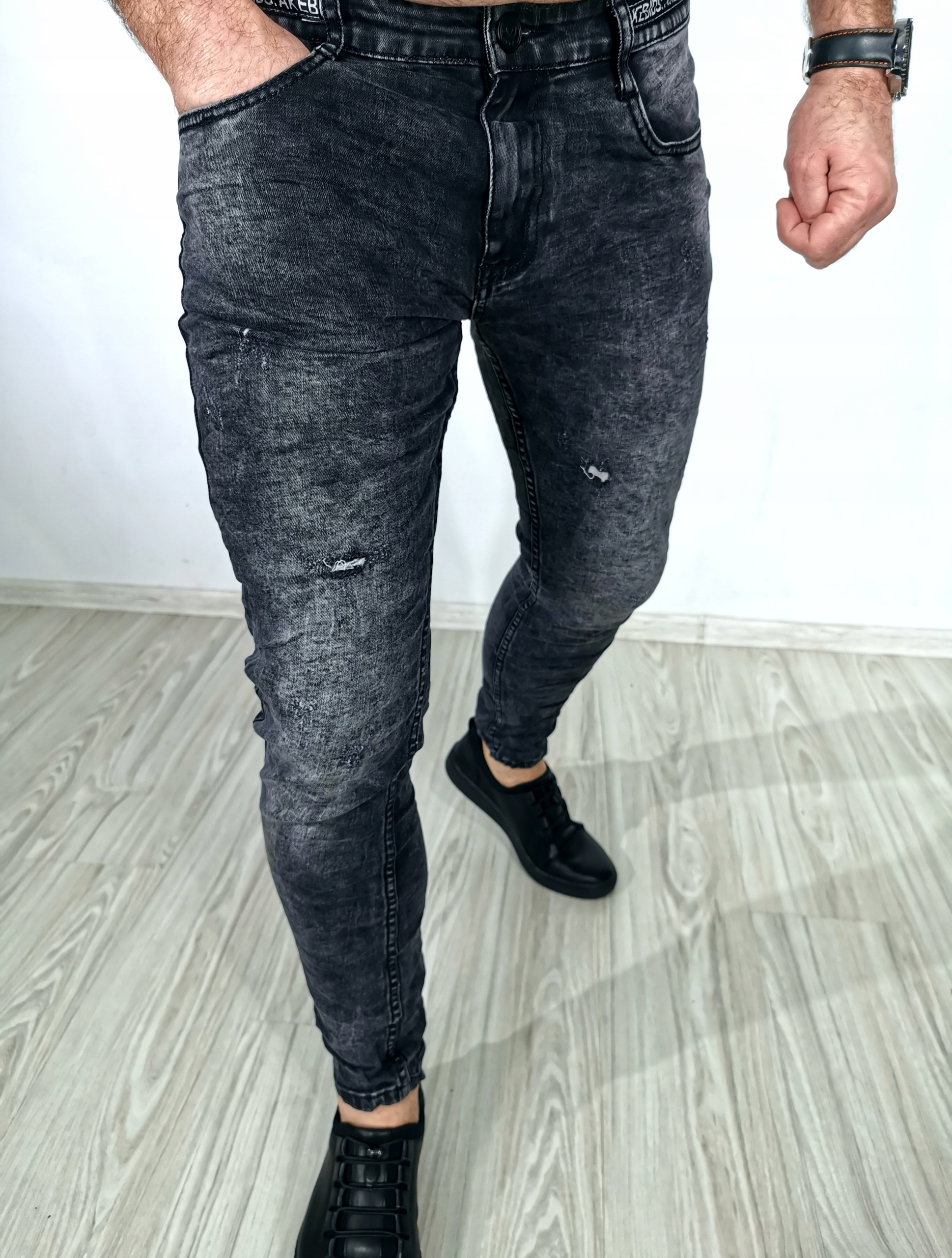 Pánské džínové kalhoty šedé, stírané, slim Vs 38
