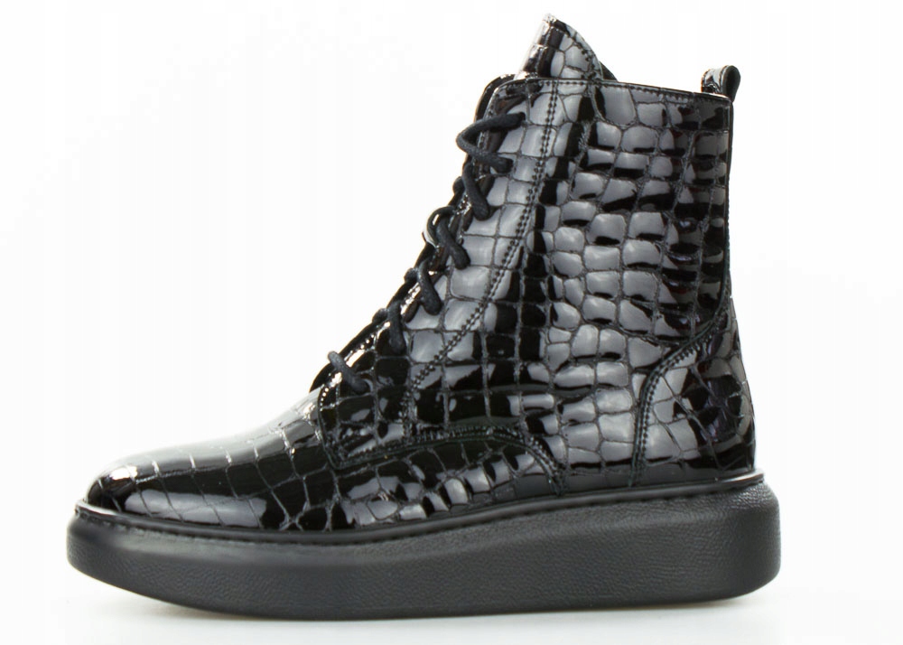 

Czarne Botki Koturny Na Platformie Skórzane 37