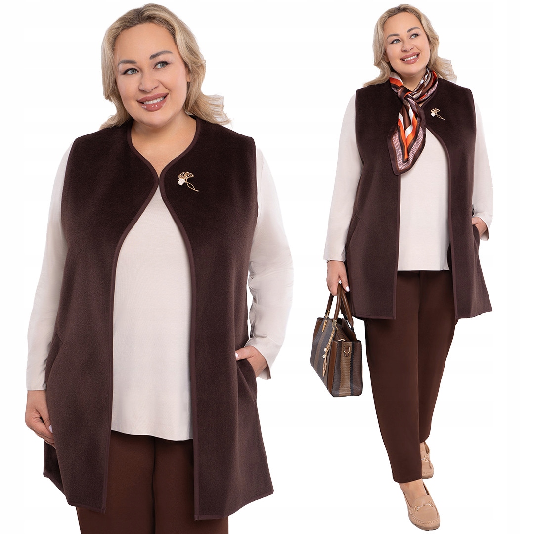 Hnědá vesta s broží 60