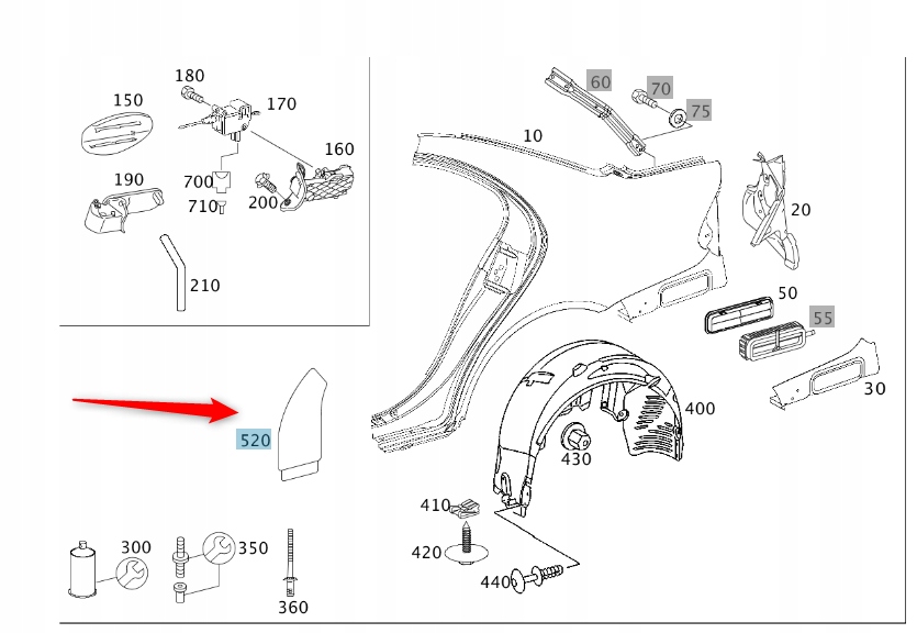 Fólie Blatník Zadní Pravý Mercedes Cls C218 Mercedes Oe A2196980878