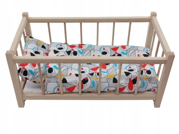 Drewniane łóżeczko dla lalek + POŚCIEL+ MATERAC