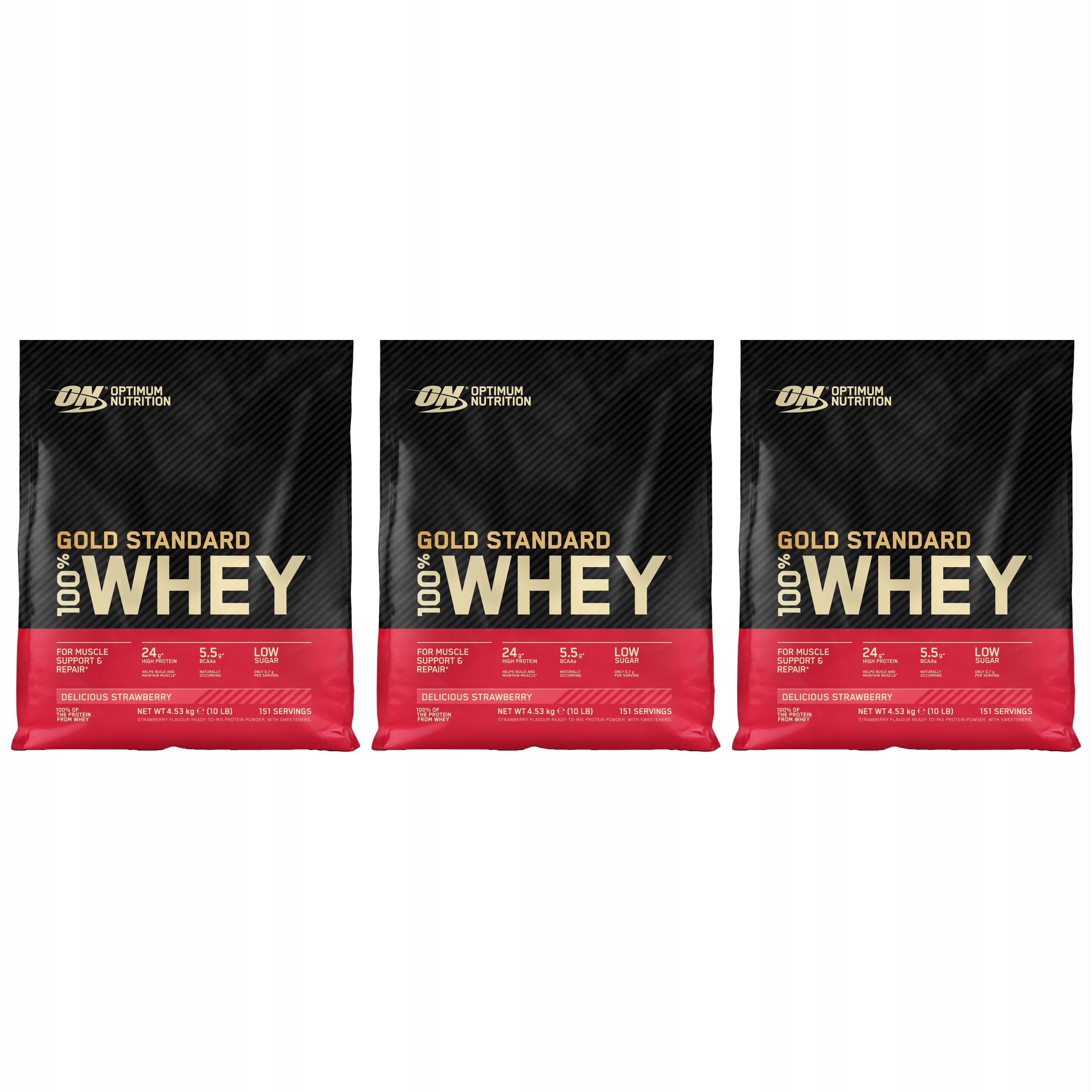 3x Optimum Nutrition Gold Standard Whey 4530g Protein Wpc Wpi Jahoda