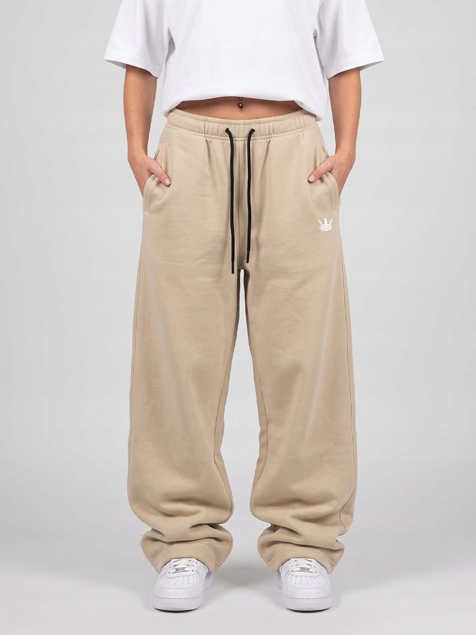 Dámské široké teplákové kalhoty Baggy Pískové Hnědé Jigga Wear Výšivka M