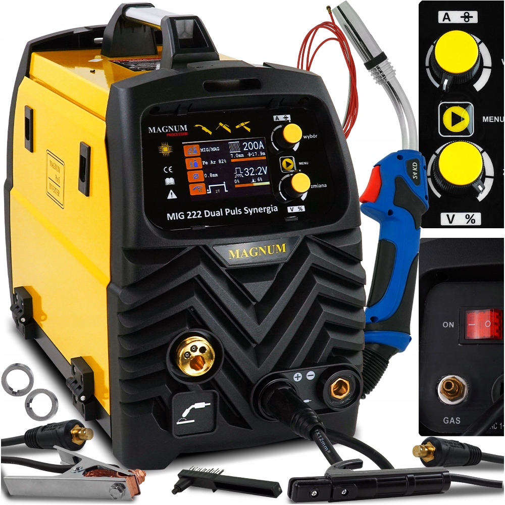 Spawarka Migomat Mig Mag Dual Puls Synergia Magnum 222 LCD 200A 230 Tig 3W1