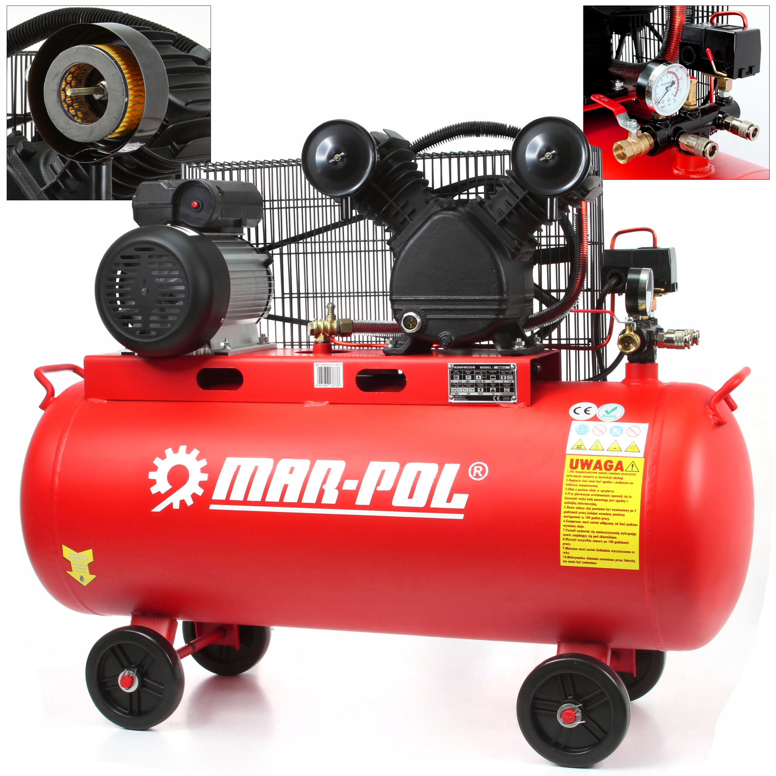 Olejový kompresor Dvojpiestový kompresor 100 l 3 Km 400 l/min 8 bar 230v