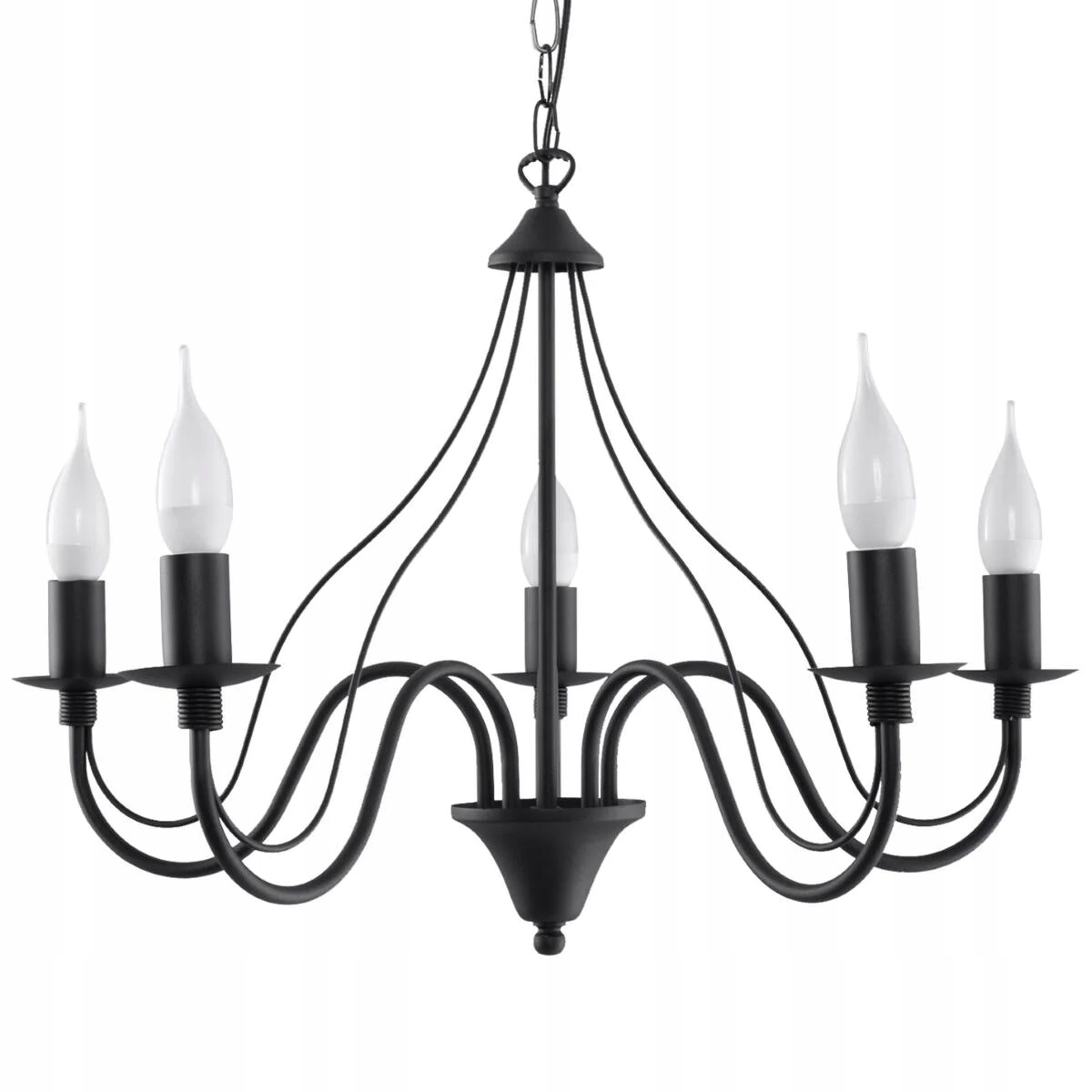 Závesná svietniková lampa čierna klasická do obývačky, 5 bodov, 60 cm, Sollux