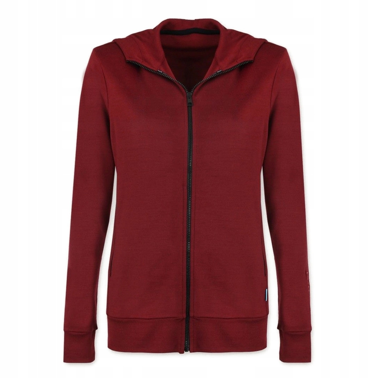 Bluza damska z wełny merino 100% rozpinana z kapturem bordowa Xs