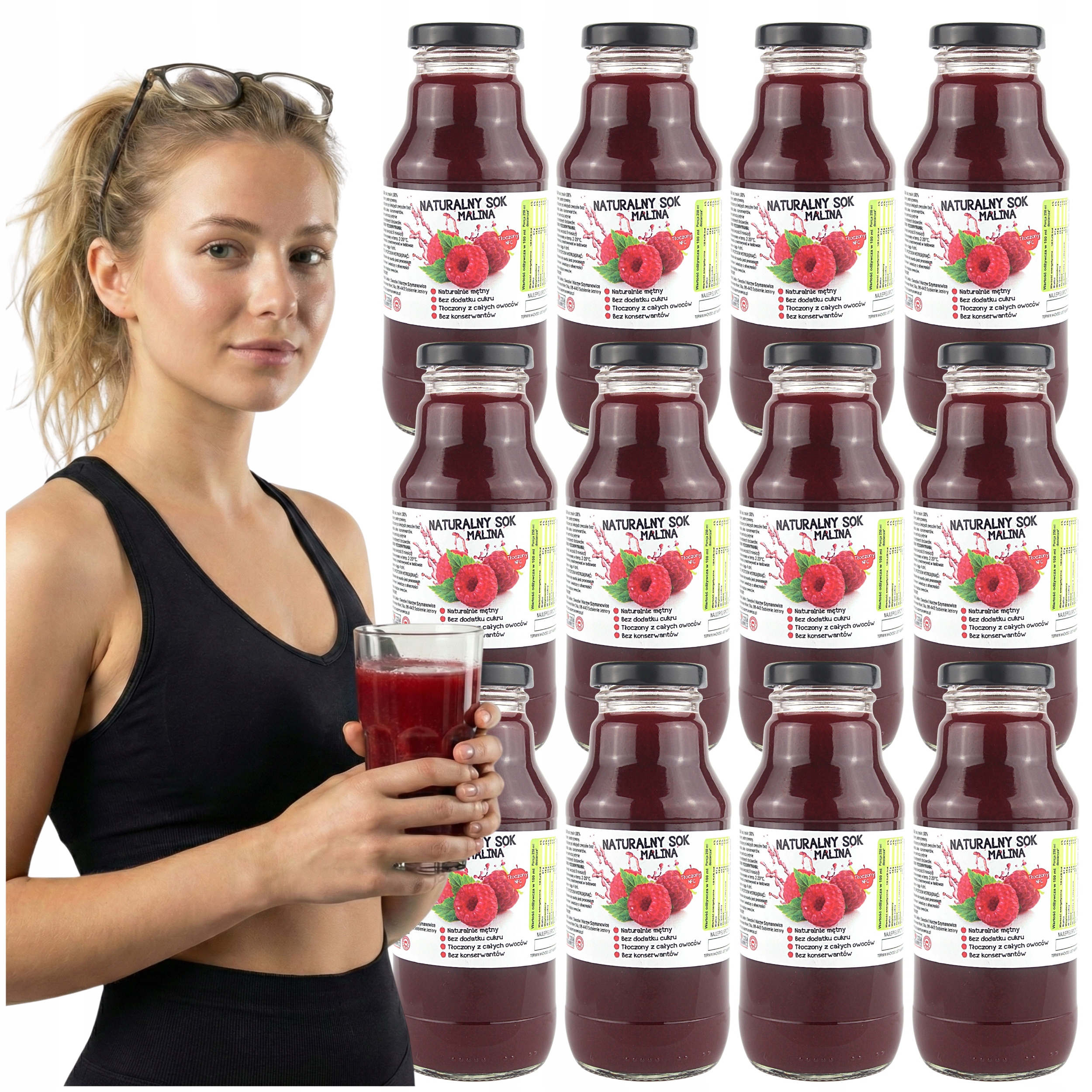 Sok Z Malin 100% Naturalny Tłoczony Nfc szklana butelka 300ML zestaw 12szt