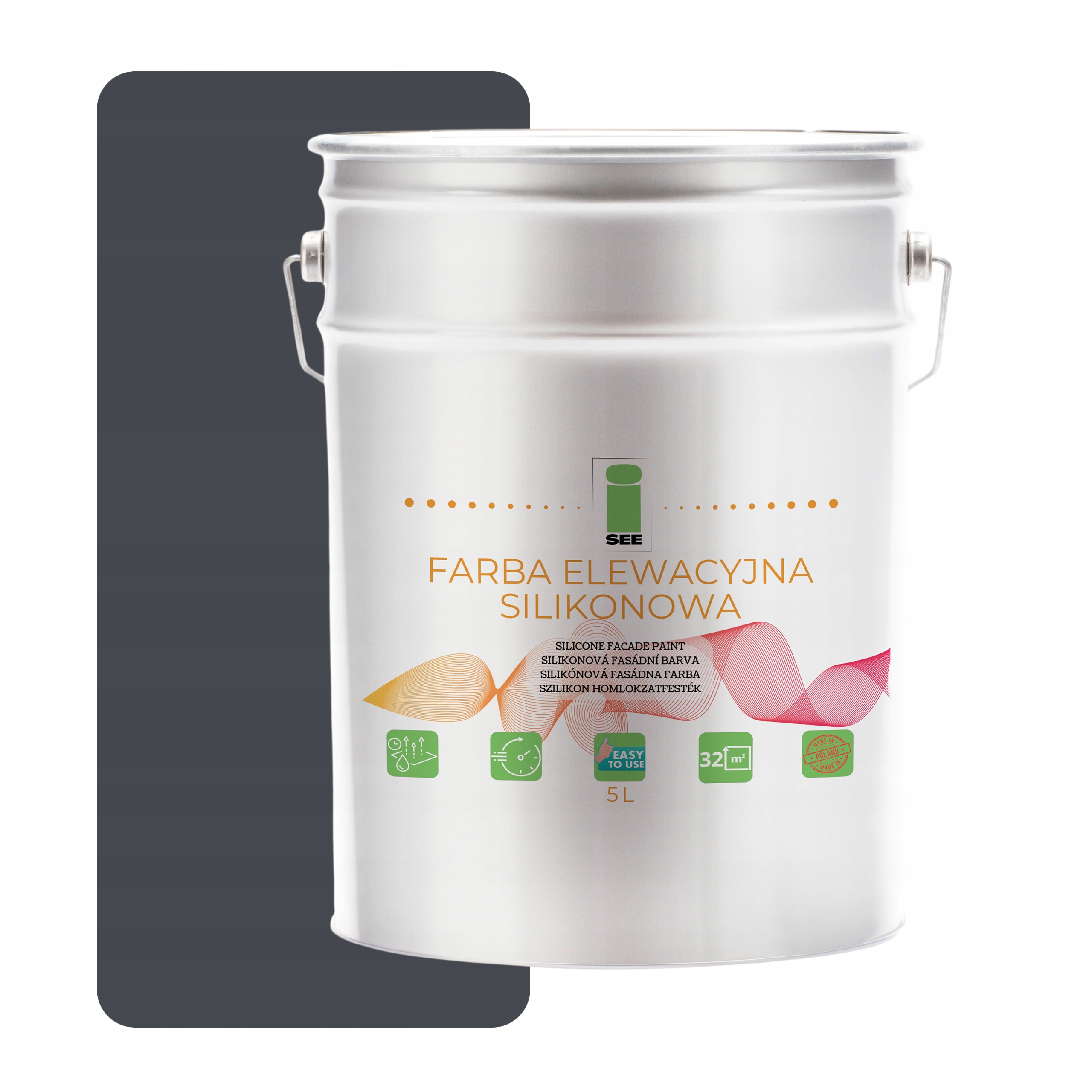 Barva fasádní silikonová, prodyšná, 5 L, šedá, ocelová 7024