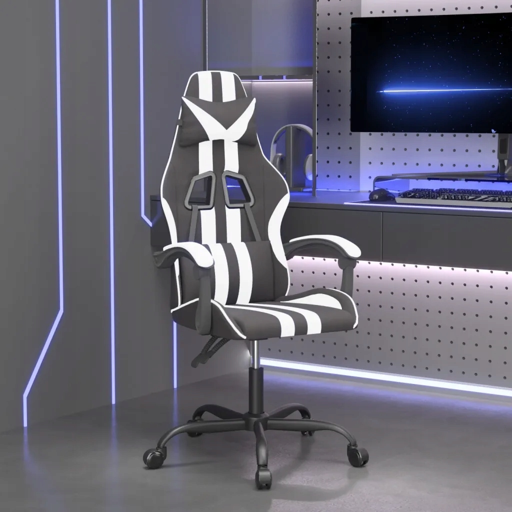 vidaXL Fotel gamingowy, czarno-biały, sztuczna skóra