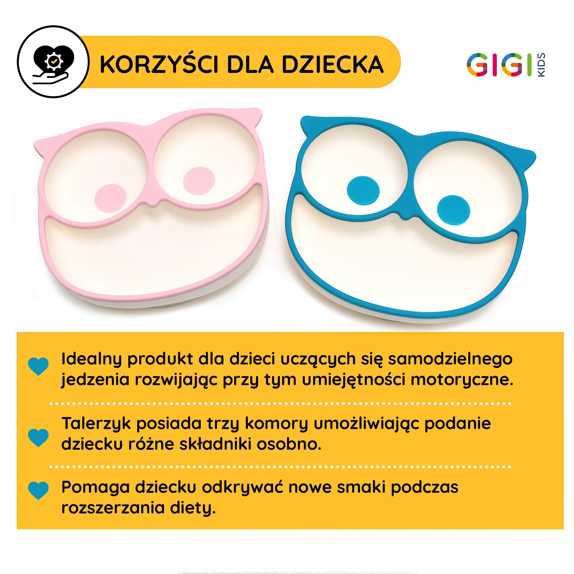 Talerzyk silikonowy z przegródkami dla dzieci z przyssawką różowy sowa 6m+ Rodzaj talerzyk