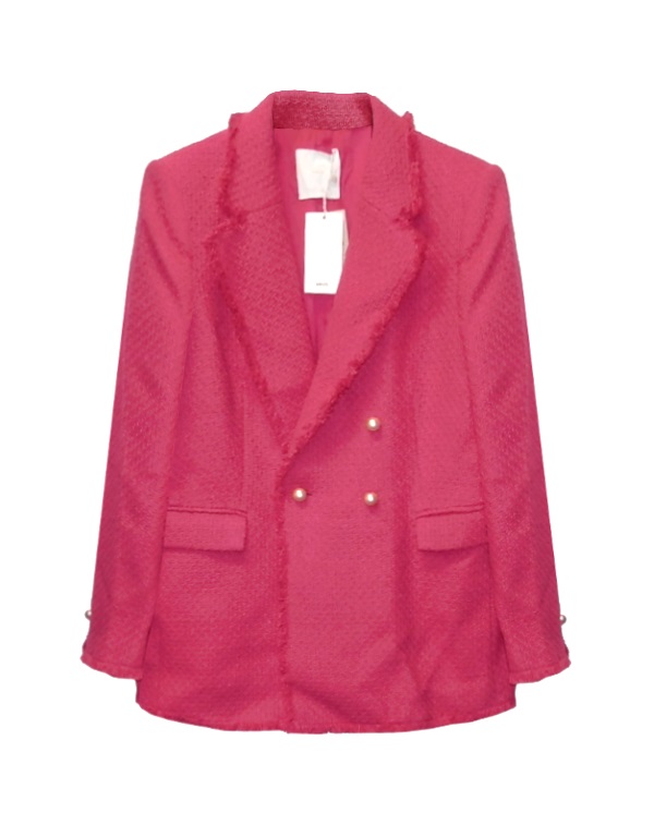 Dámská tvídová sako ve fuchsiové barvě s podšívkou Mng vel. XL