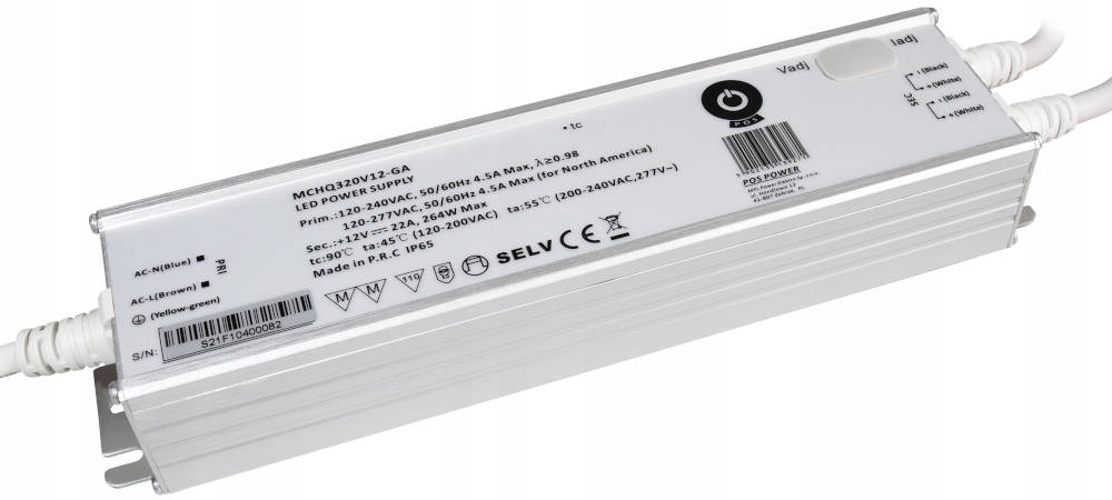 Led napájací zdroj 320 W s reguláciou prúdu a napätia 12V/22A Pfc, hermetický
