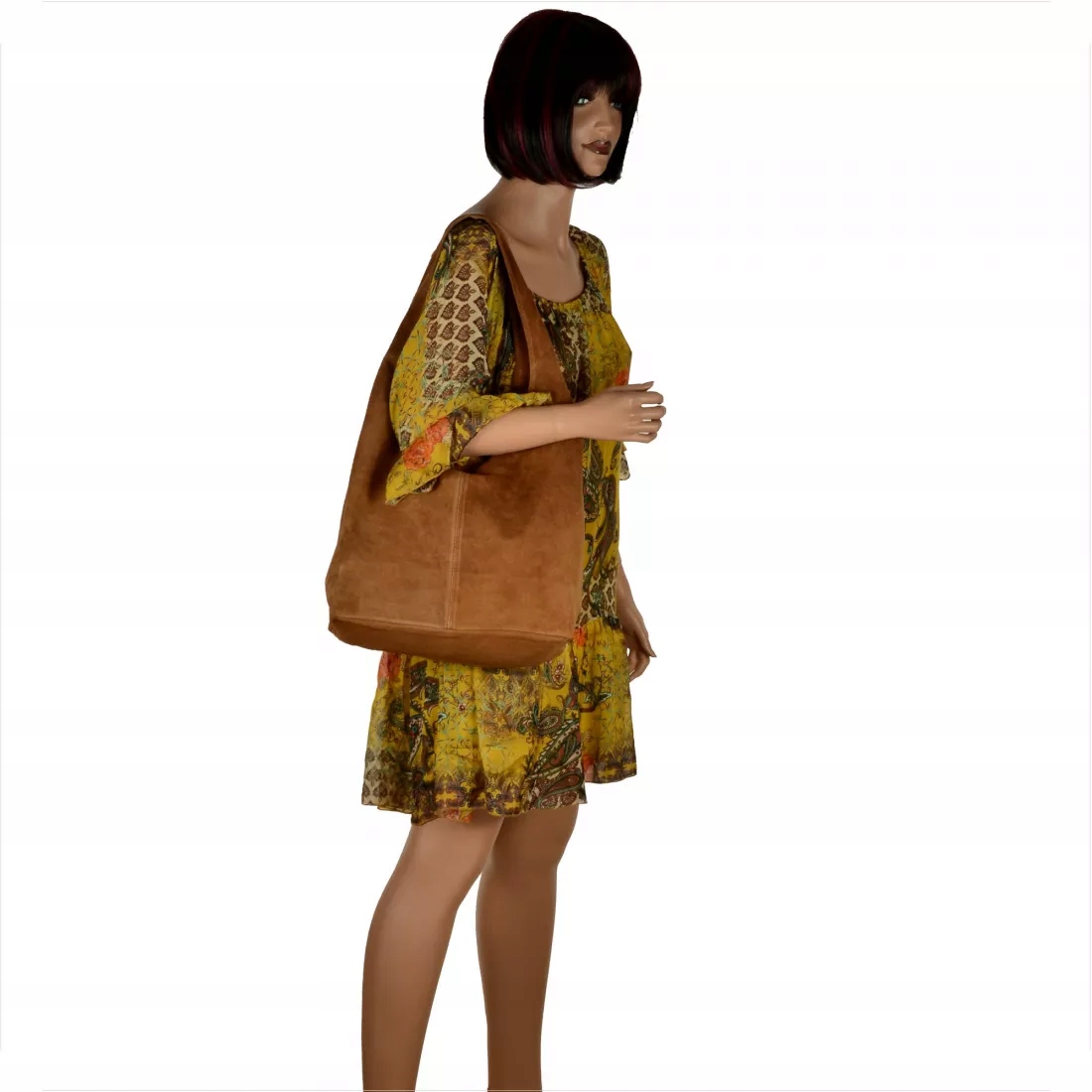 Torebka skórzana shopper bag worek camel brąz Marka bez marki