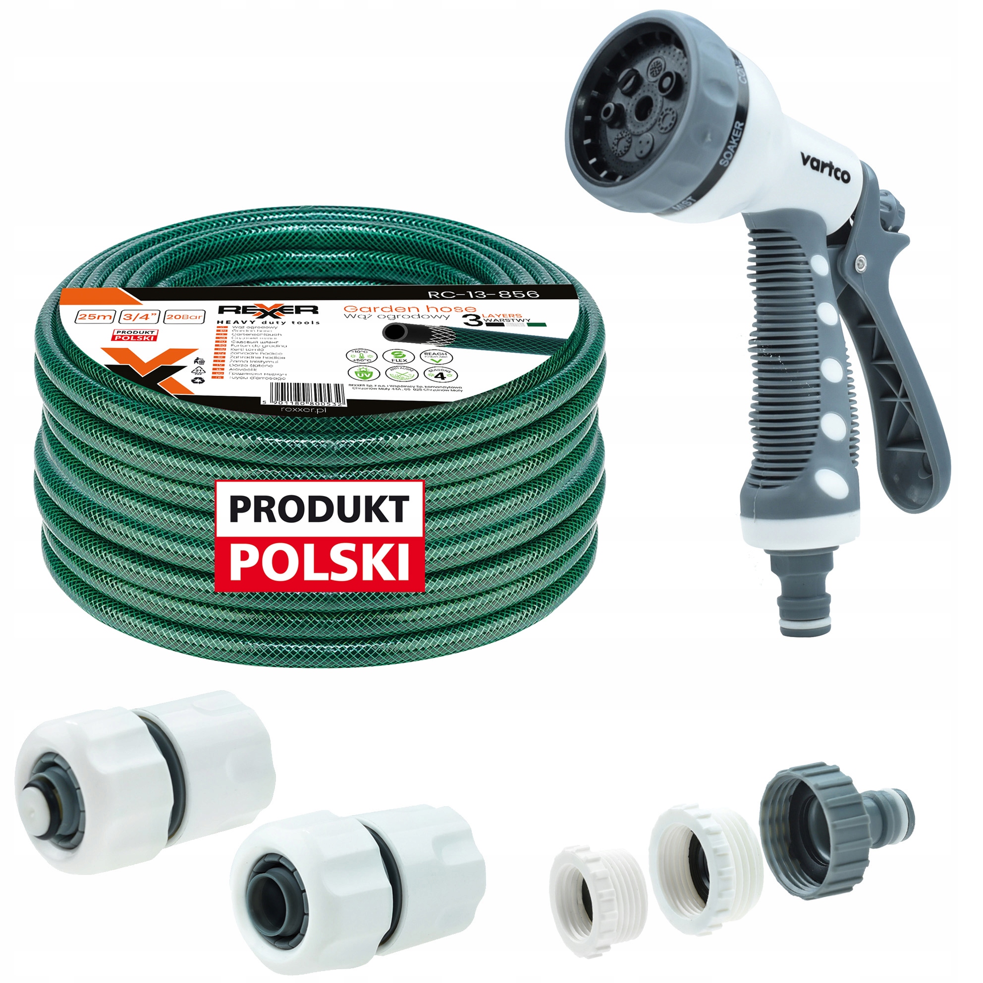 Hadice 3/4" 25 M 3 Vrstvá Spojky Pistole Polský