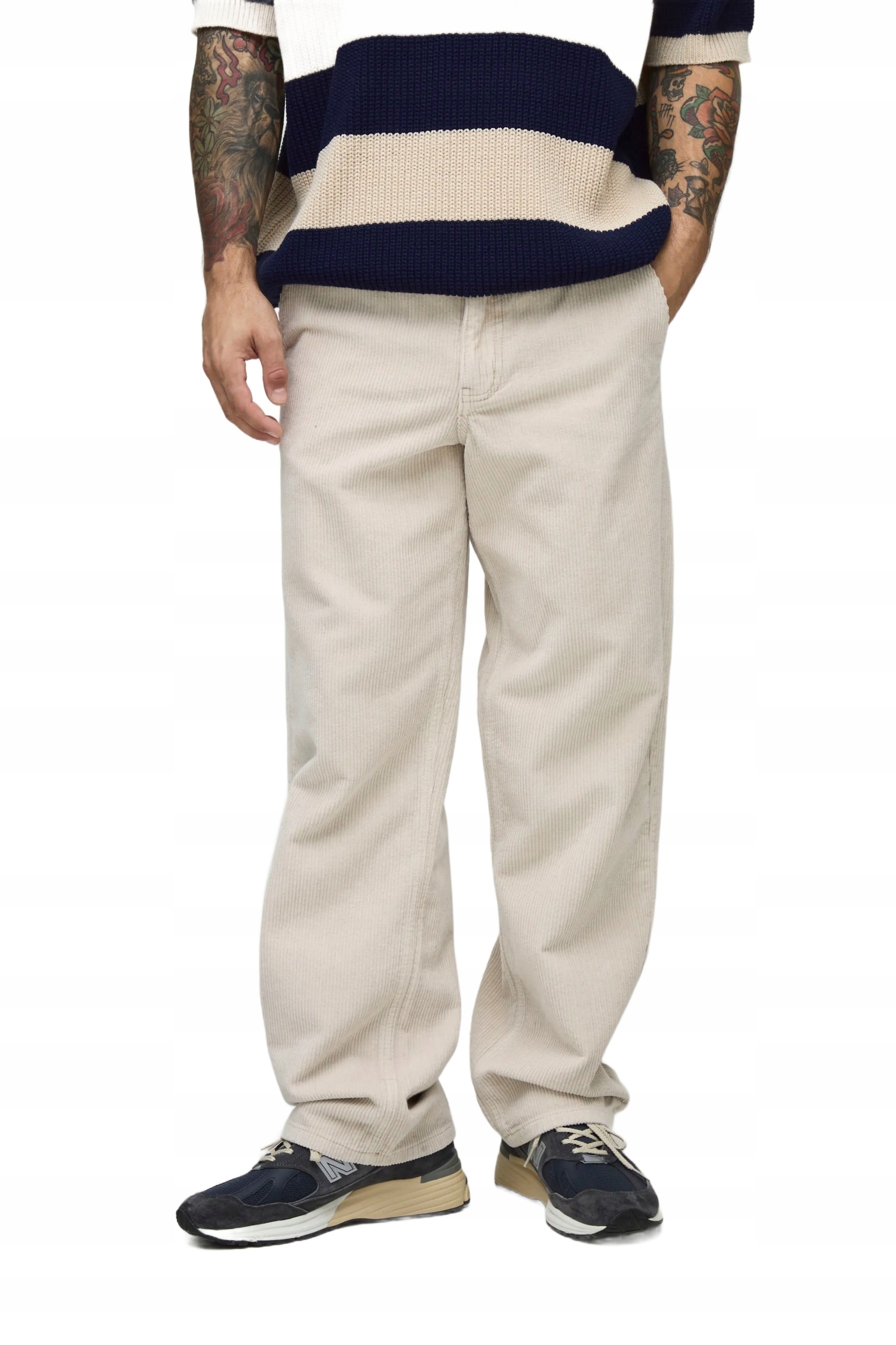 Boohooman Volné Pánské Kalhoty Béžové, Široké Pro Každodenní Nošení, 32 Z3A