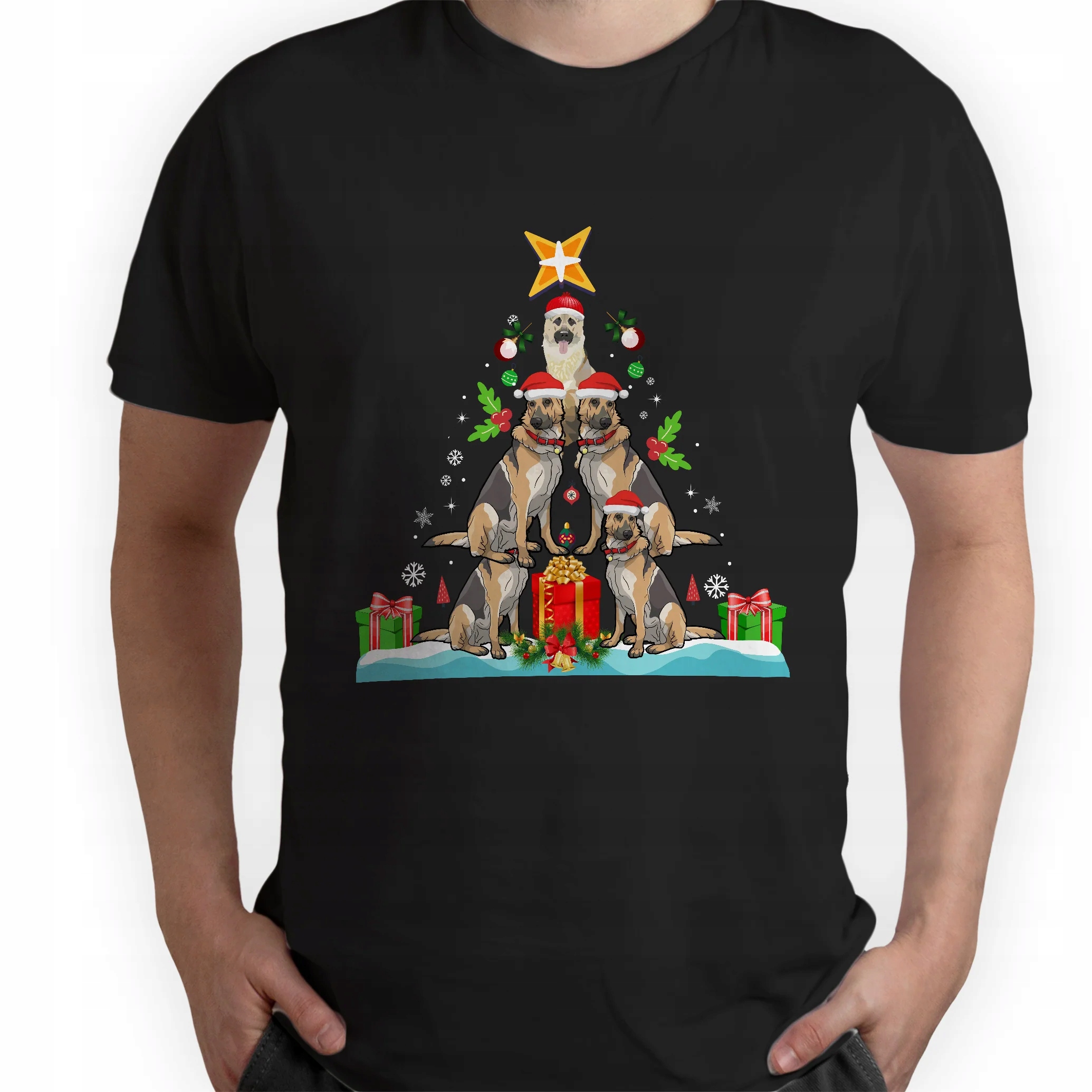 Vtipné vianočné tričko Pánske tričko s vlkodavom Nemecký ovčiak