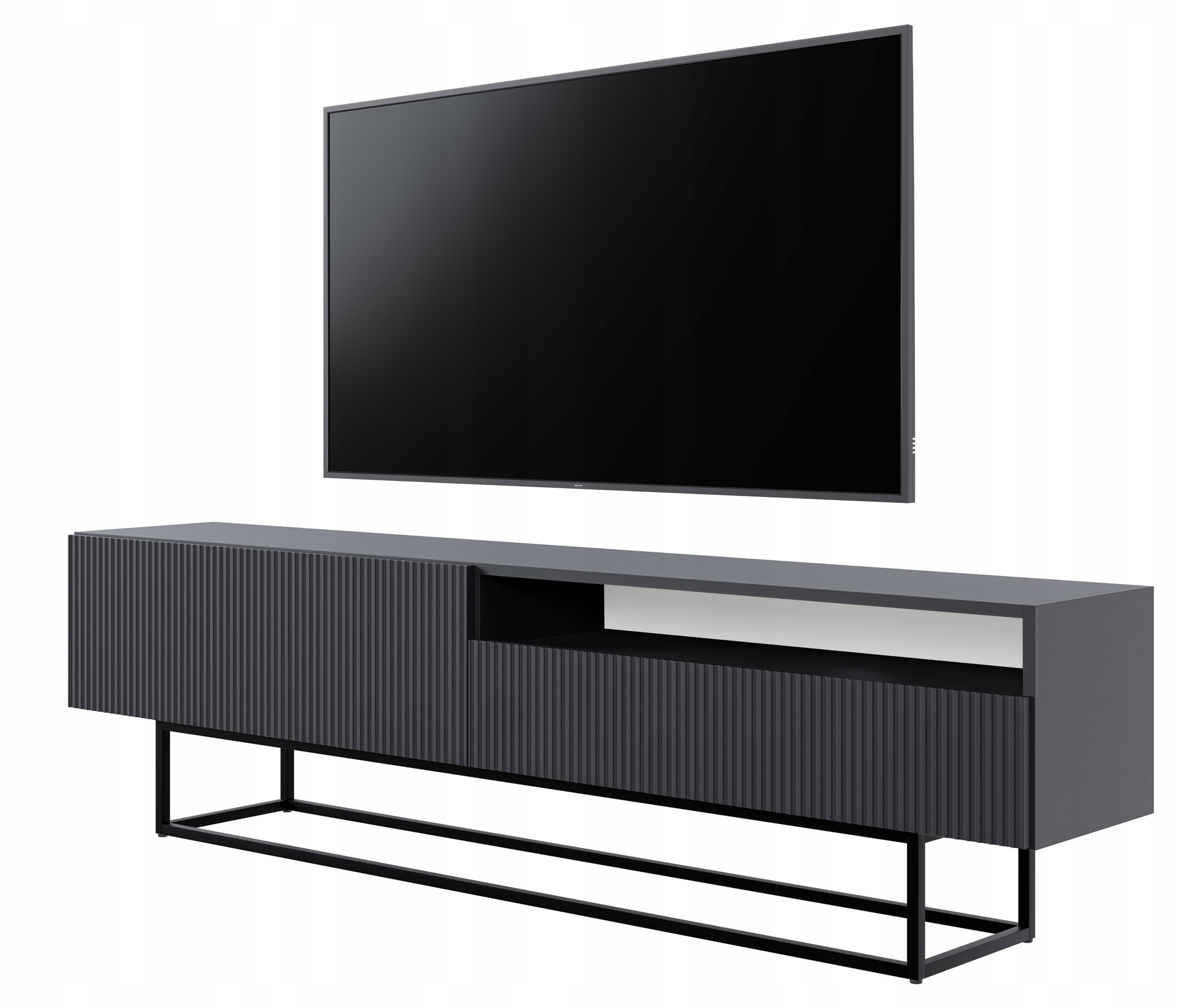 Rtv skříňka Veldio s výklenkem 175 cm černá s černými nohami Selsey Design